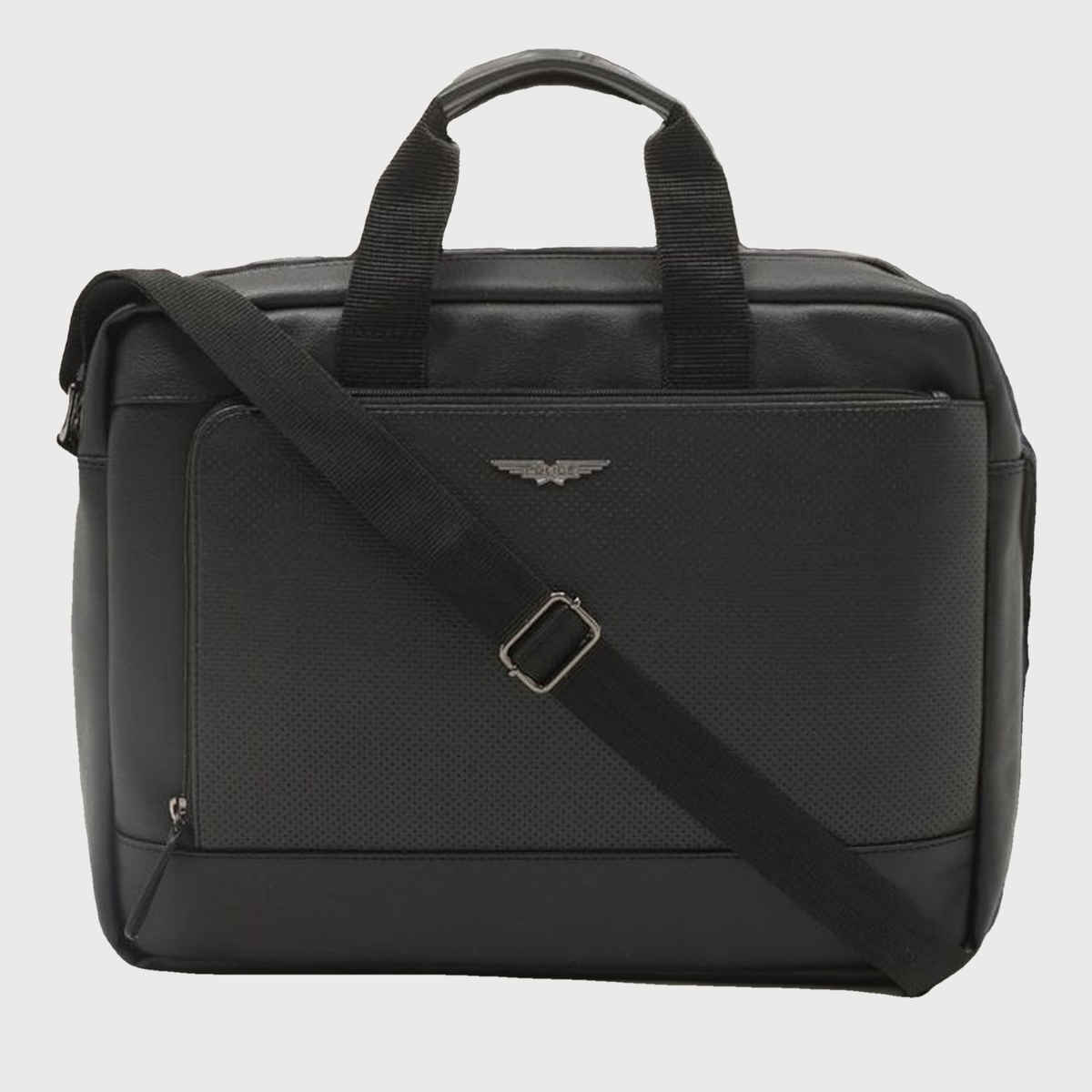 Police Unisex Solid Vegan Leather 15.6 L Laptop Briefcase Bag | Black - 15.6 Inches