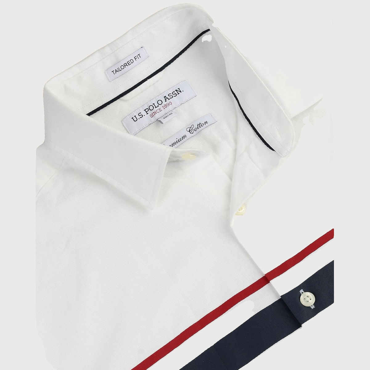 USPA Men's Shirt - Cotton Striped Casual Shirt - Tailored Fit - White - XL