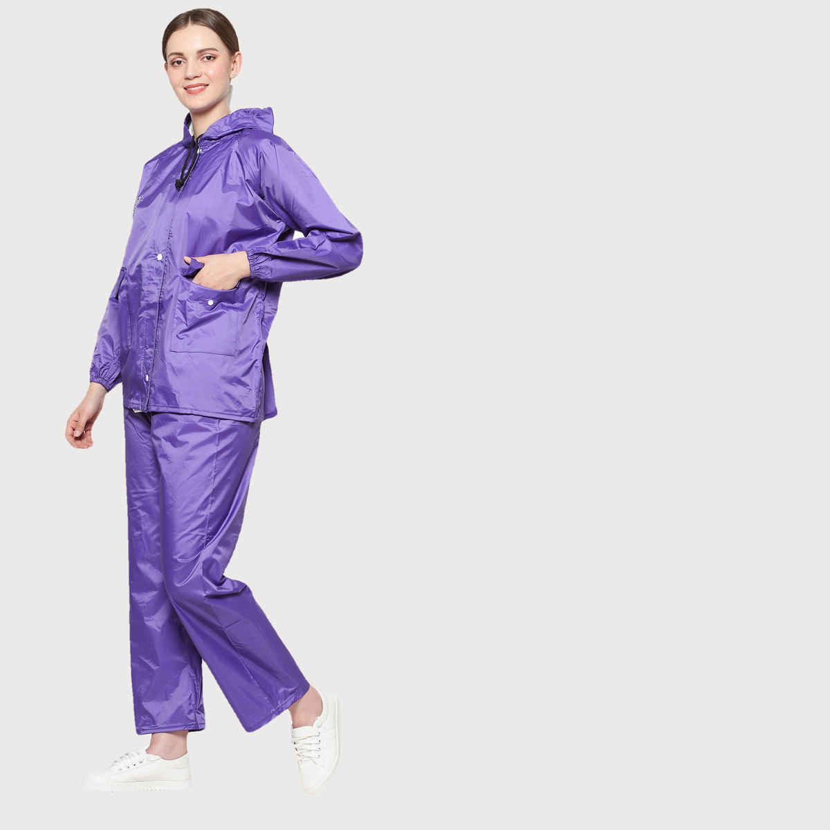 Fendo Ruby Women's Waterproof Raincoat Set with Hood & Carry Pouch | Purple | L