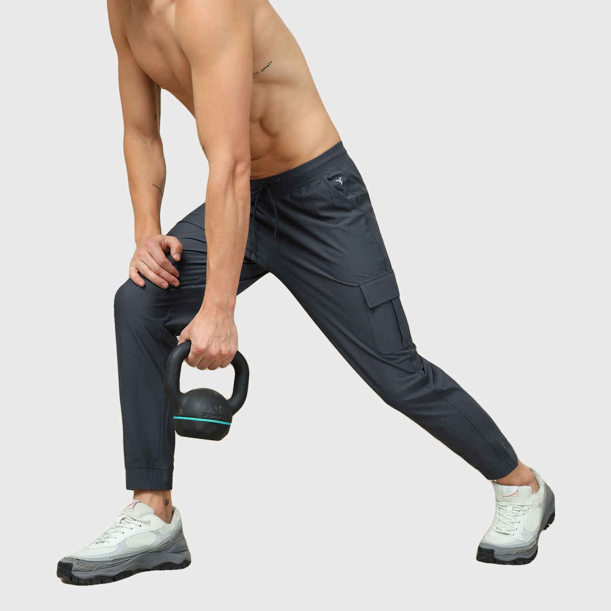 Technosport Men Poly Solid Slim Fit Sports Cargo Joggers with DURACOOL+ | Carbon Grey | 2XL