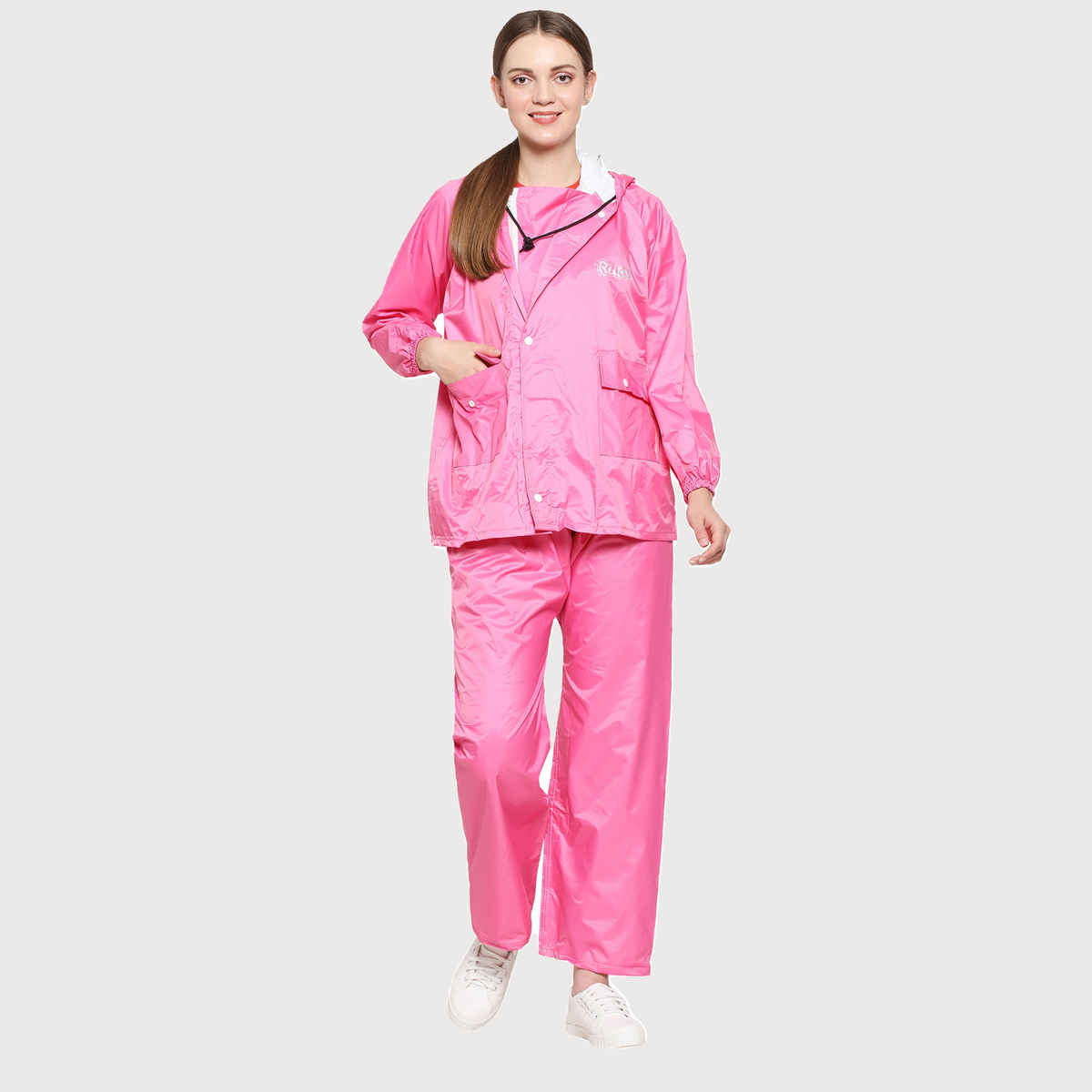 Fendo Ruby Women's Waterproof Raincoat Set with Hood & Carry Pouch | Pink | L