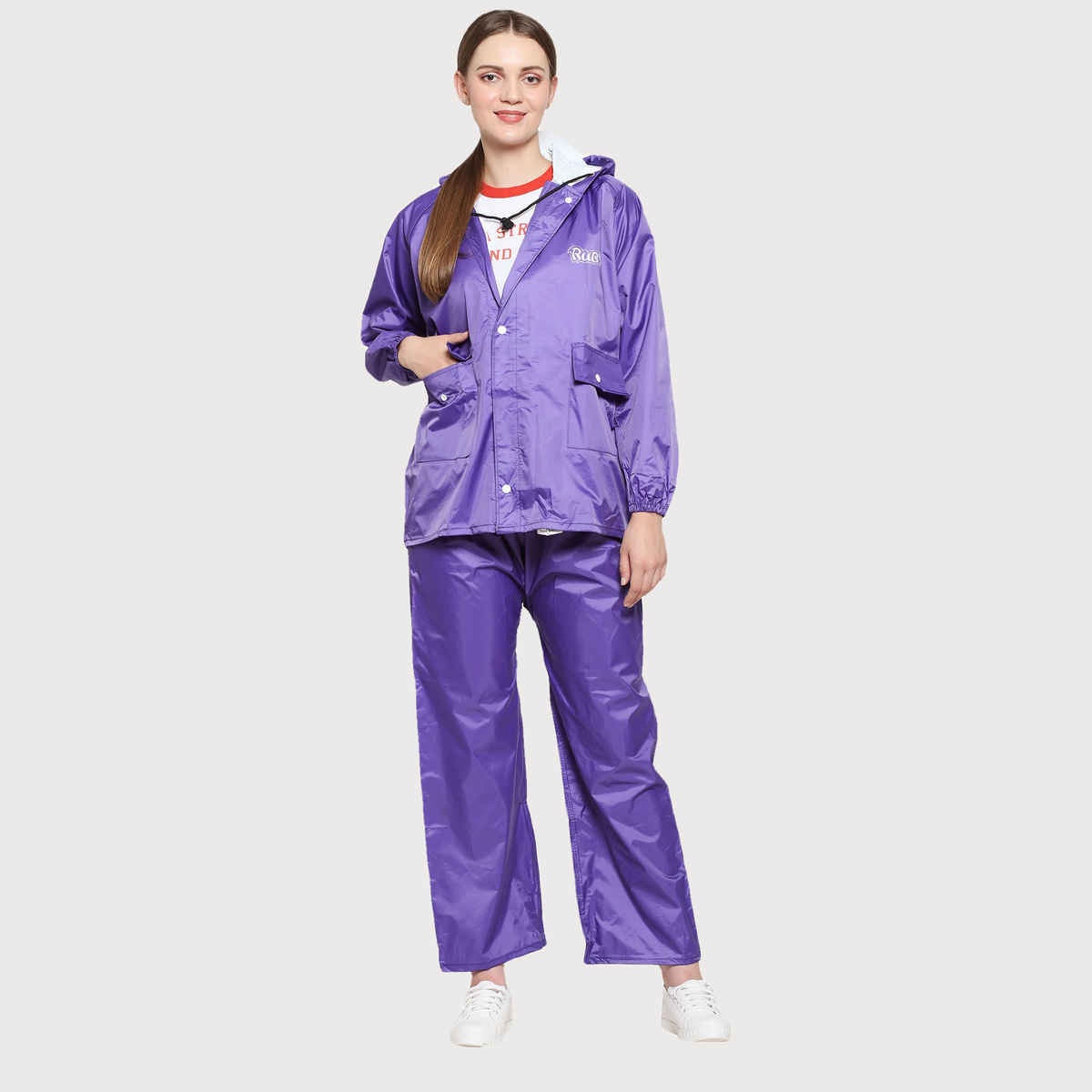 Fendo Ruby Women's Waterproof Raincoat Set with Hood & Carry Pouch | Purple | XL