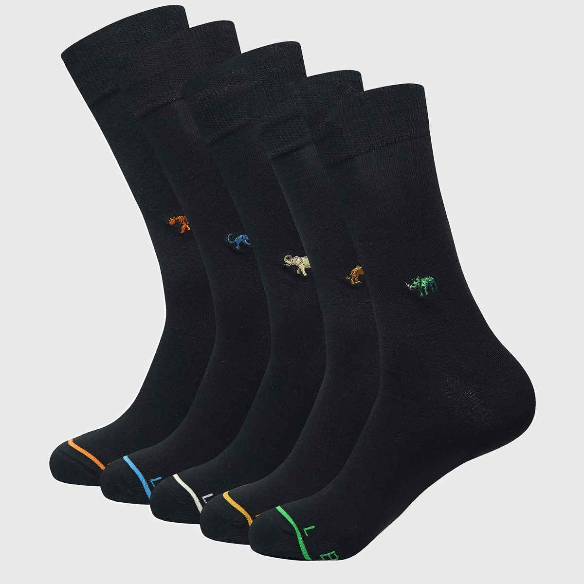 SocksXpress by Balenzia Men's WWF Crew Socks | Embroidered Black Design | Cotton Socks | 5 Pairs