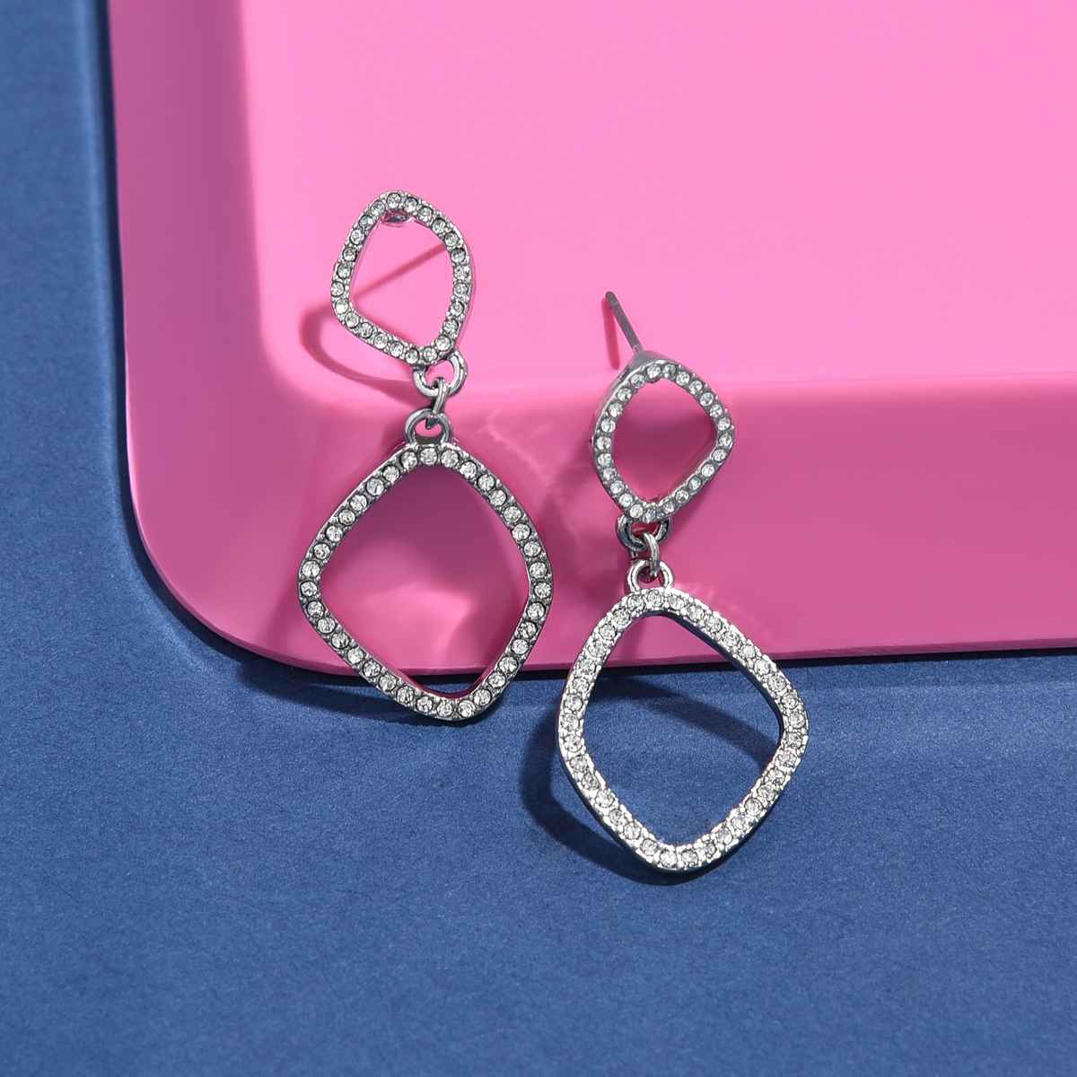 Accessorize London Women's Silver Pave Organic Short Drops Earring - Silver