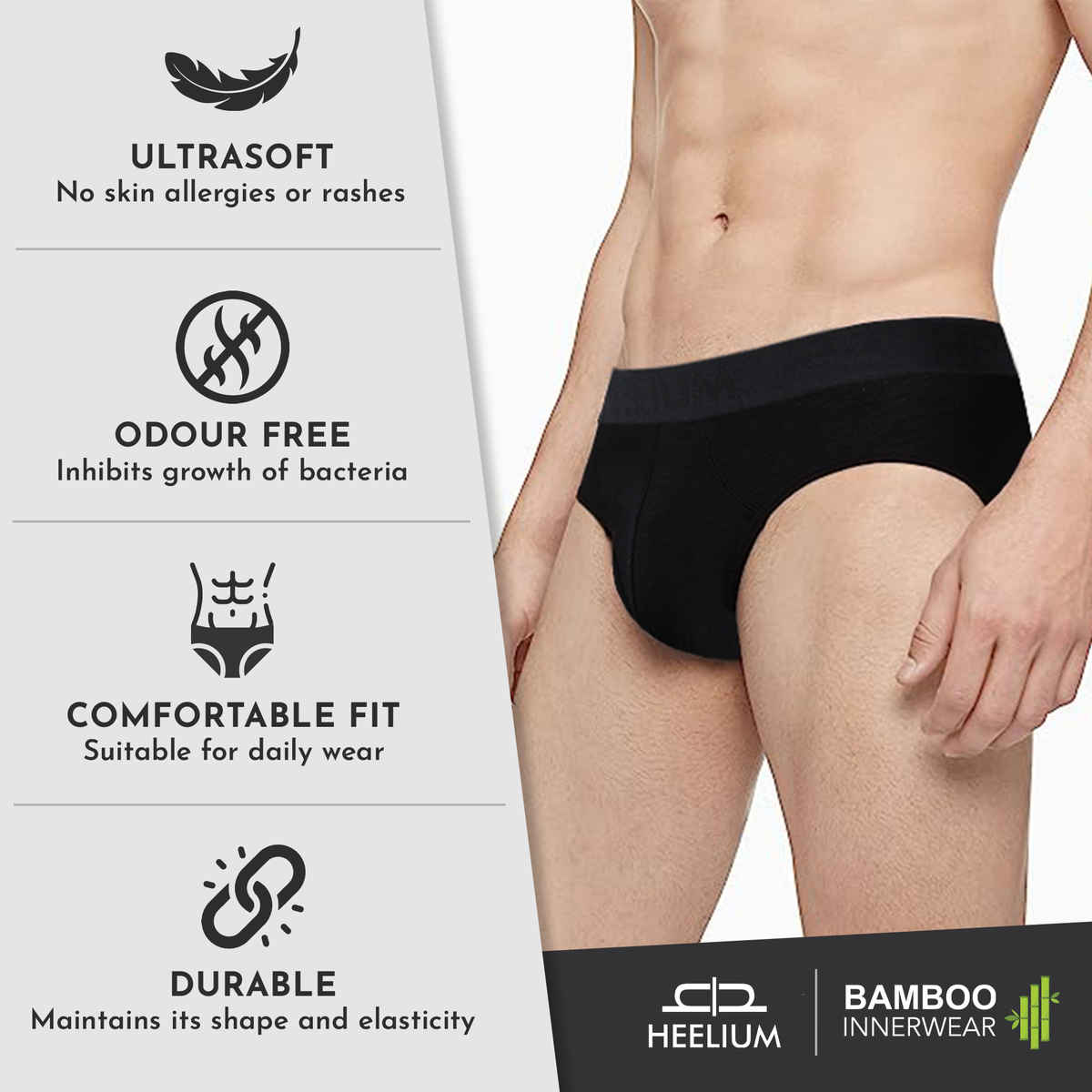 Heelium Bamboo Underwear - Men's Brief - L | Black