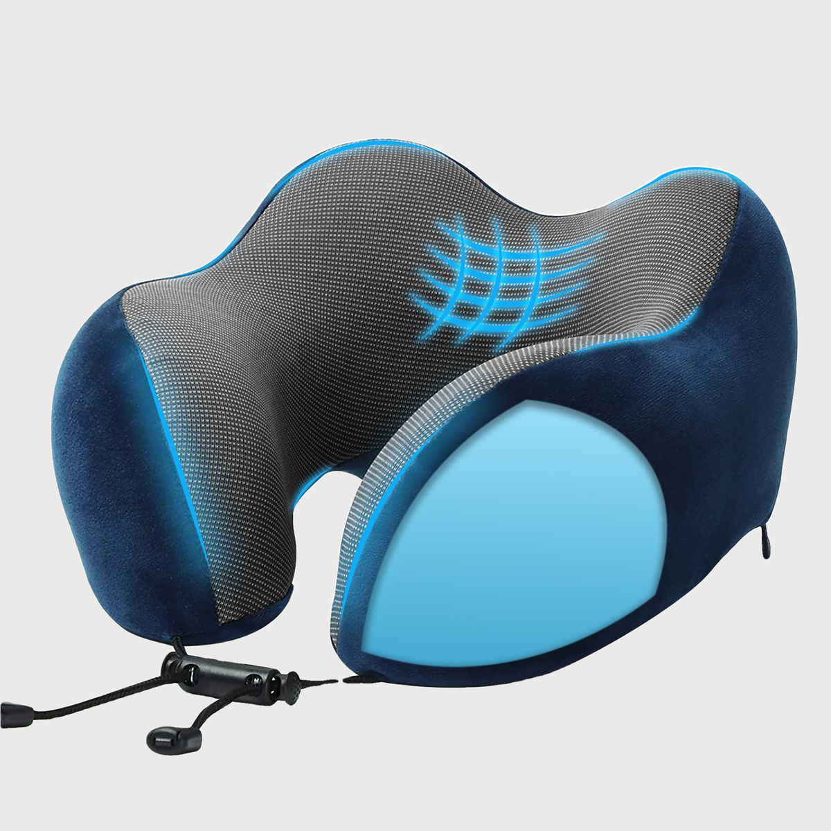 Billebon Cool Gel Travel Neck Pillow with Magnetic Fabric & Washable Cover | Navy Blue