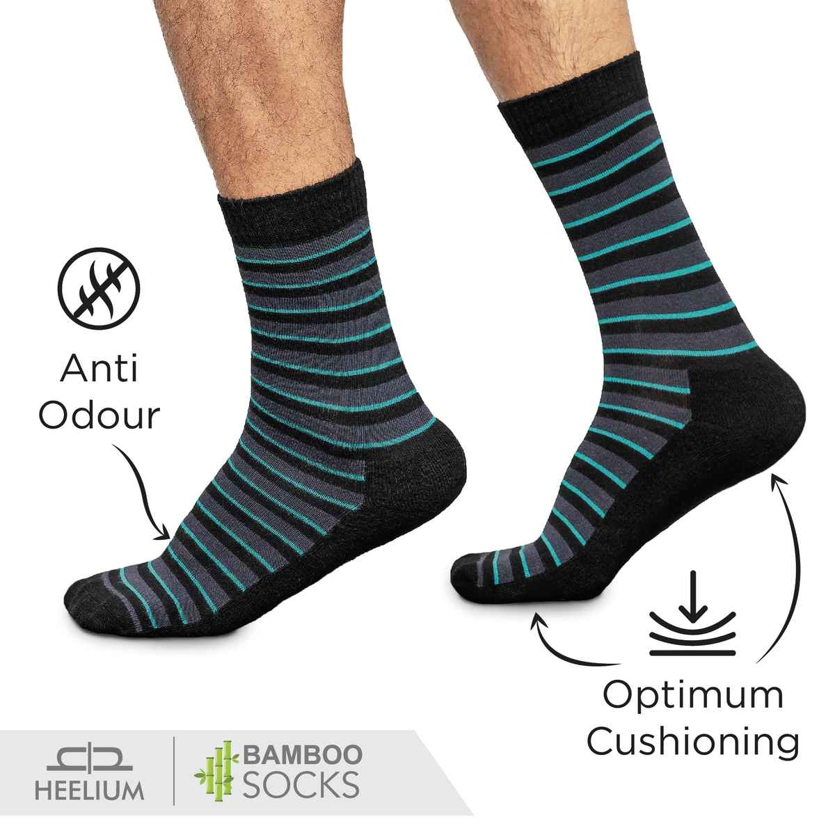 Heelium Men's Striped Bamboo Ankle Socks | Black - UK 7 - 11