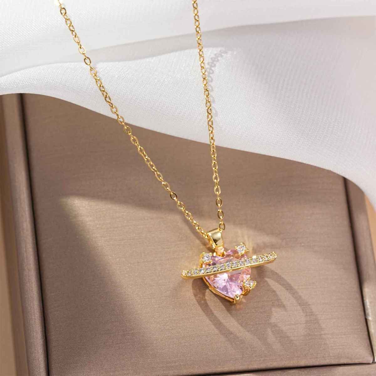 Beautynx Pink Saturn Heart Necklace | Pink | BNX-NK-0034
