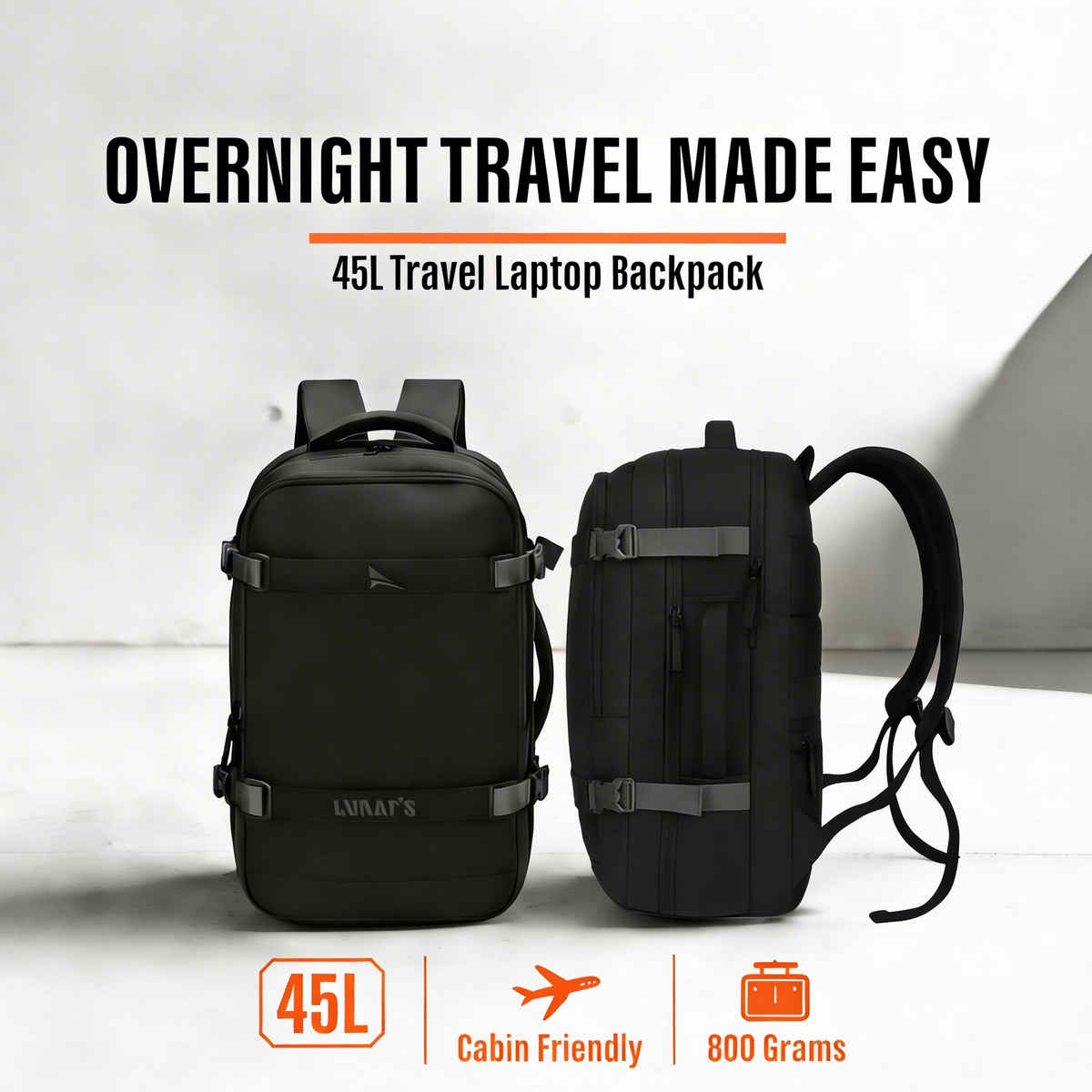 Lunar's Headpro 45L Laptop Backpack | Water Resistant | Anti-Theft | Office | Travel | School Bag