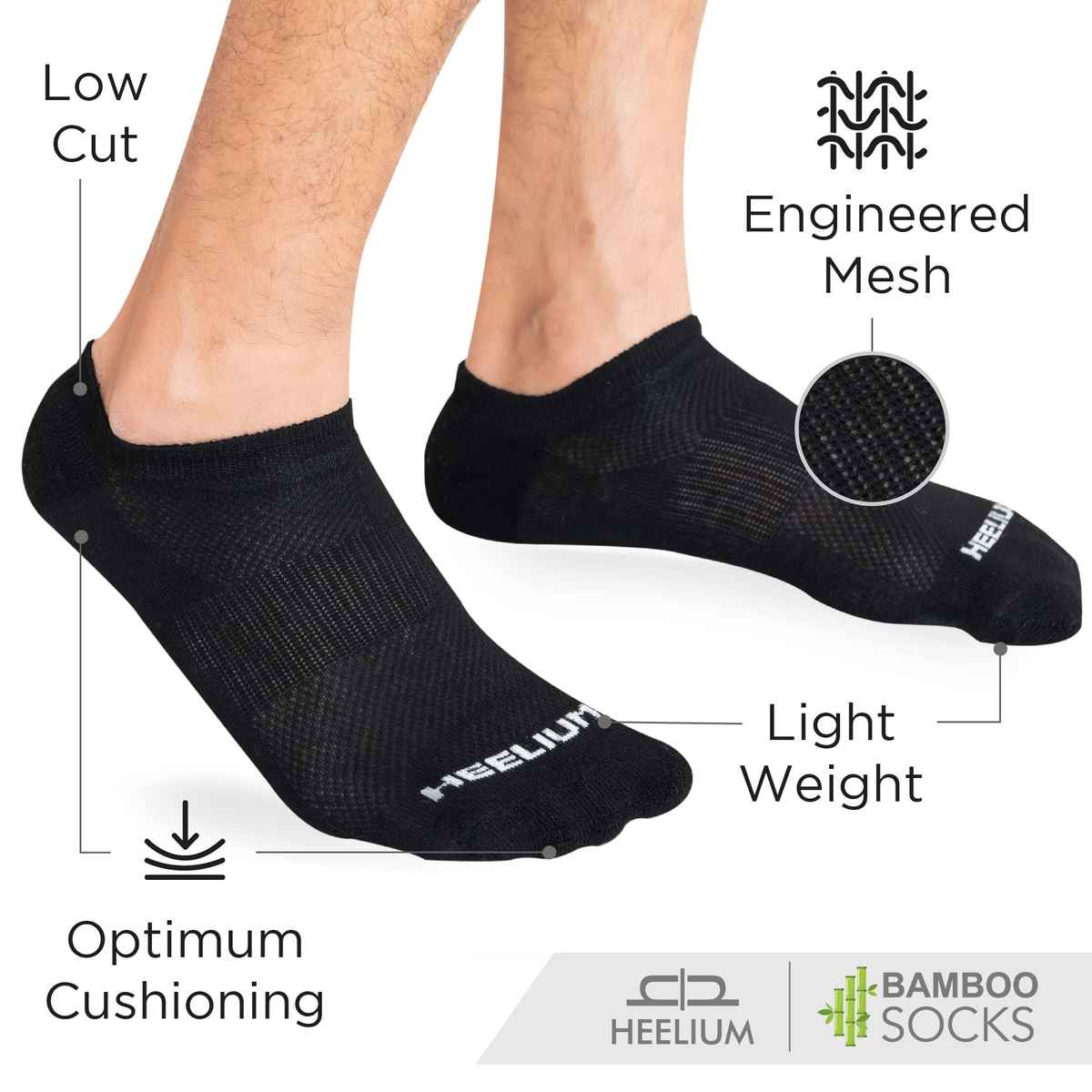 Heelium Men's Bamboo Low Ankle Socks | Black - UK 7 - 11