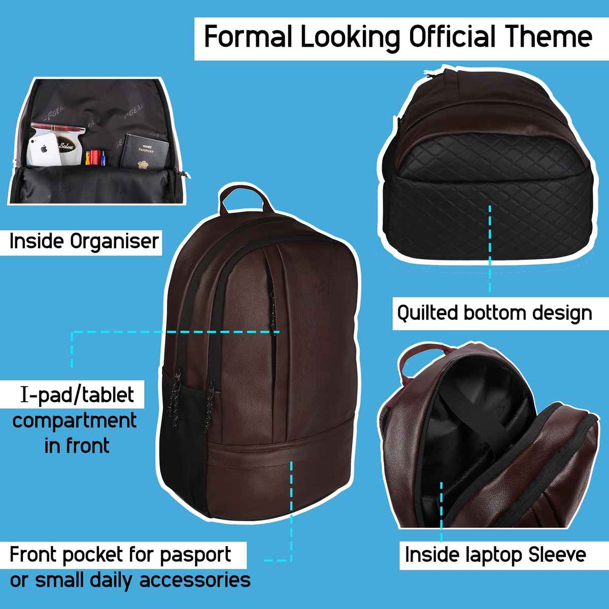 F Gear Unisex Solid Artificial Leather 22 L Laptop Backpack | Brown - 15.6 Inches