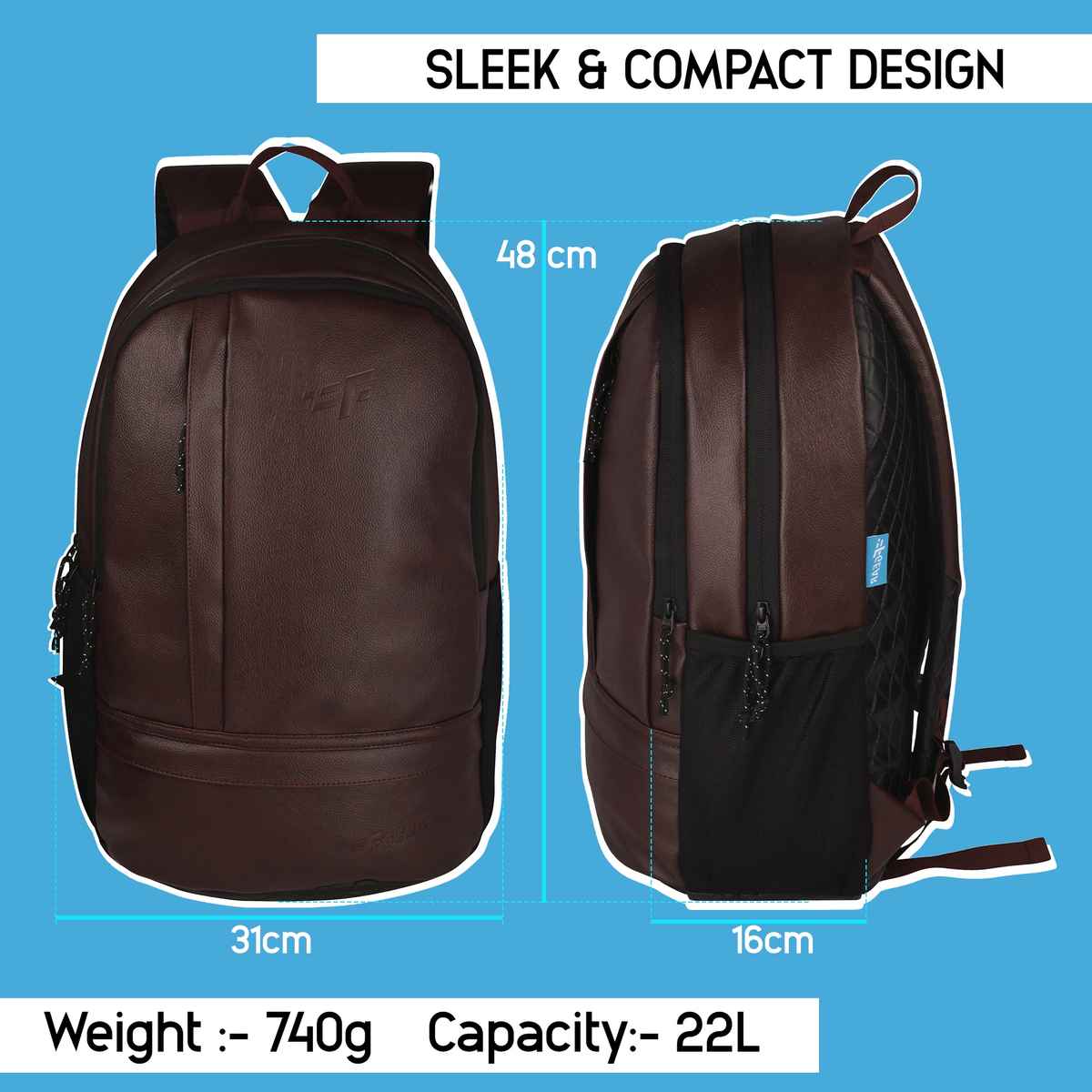 F Gear Unisex Solid Artificial Leather 22 L Laptop Backpack | Brown - 15.6 Inches
