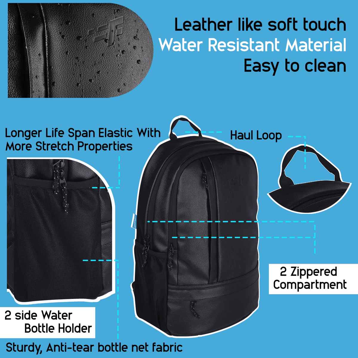 F Gear Unisex Solid Artificial Leather 22 L Laptop Backpack | Black