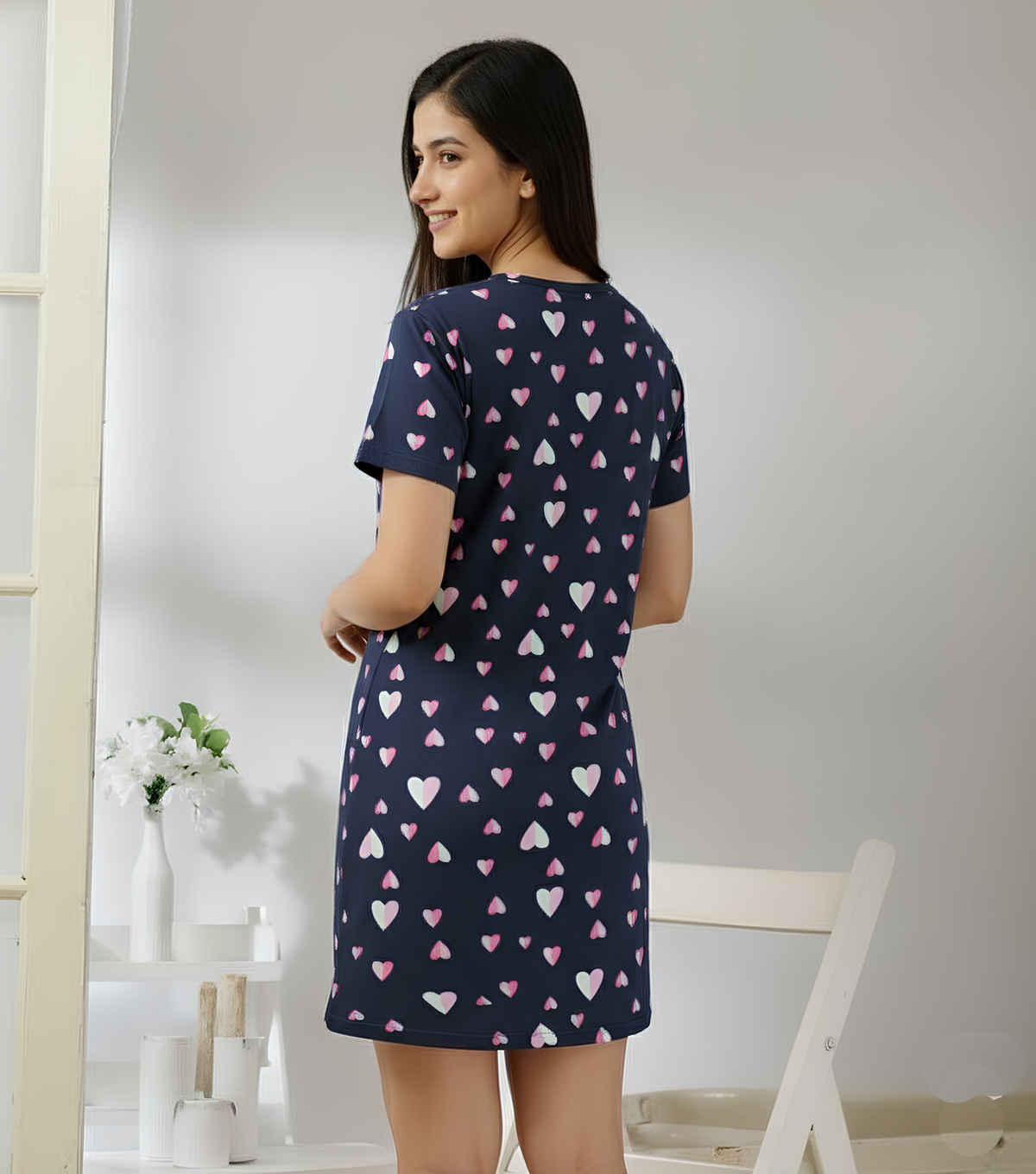 Smartees Valentines Women's Short Nighty | Navy Blue - L