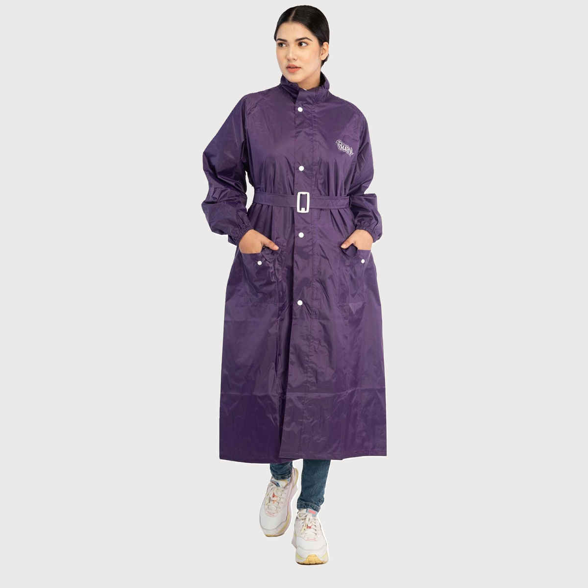 Fendo Ruby Princess Rain Coat for Women Waterproof Polyester Long Overcoat | XXL | Purple