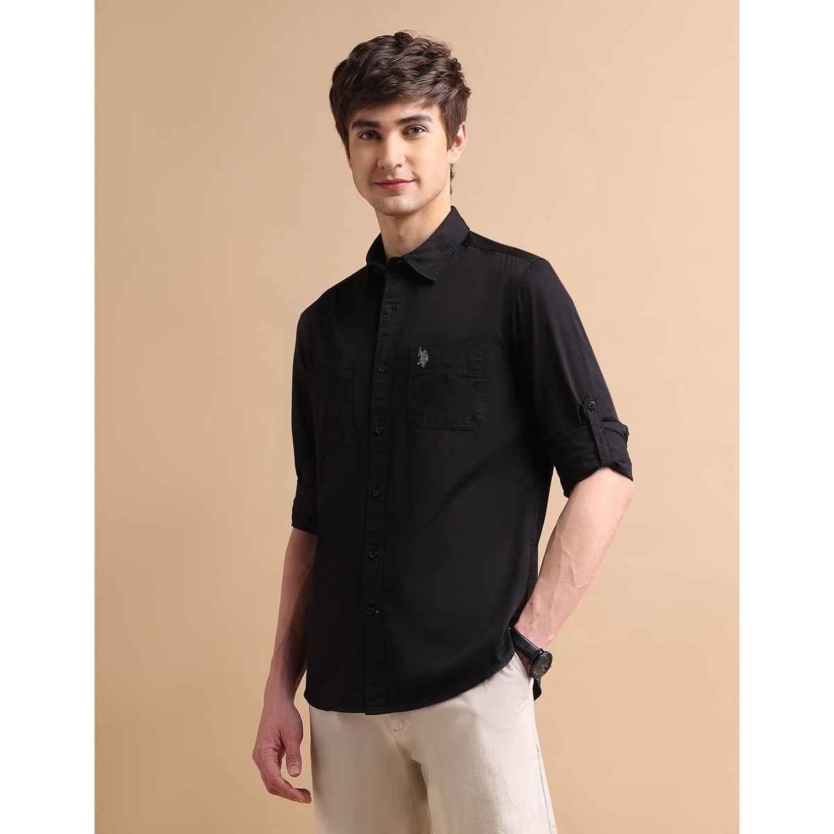U.S. Polo Assn. Men Cotton Dobby Shirt | S | Black