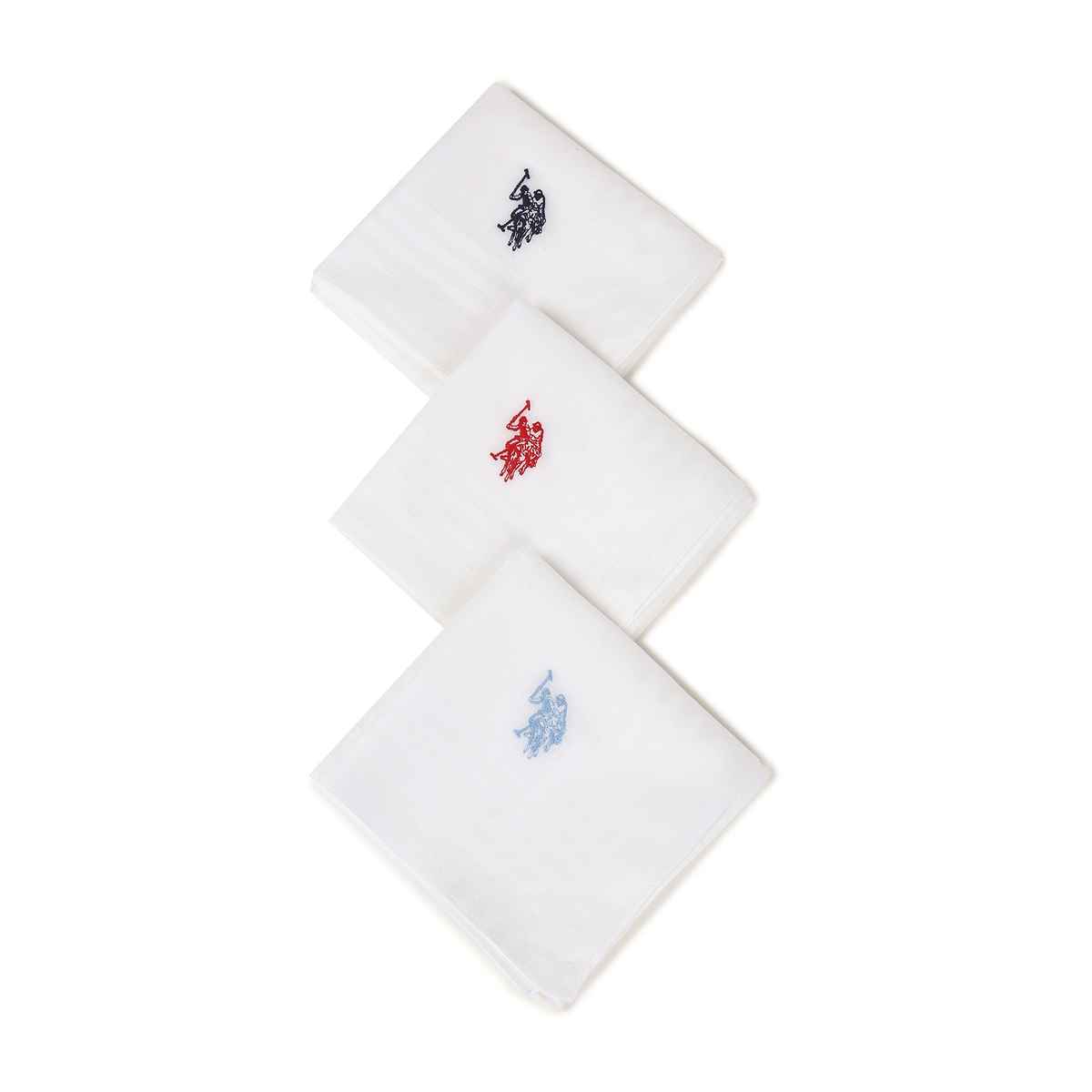 U.S. Polo Assn. Men's Pure Cotton Brand Logo Handkerchief - Pack Of 3 Assorted - One Size