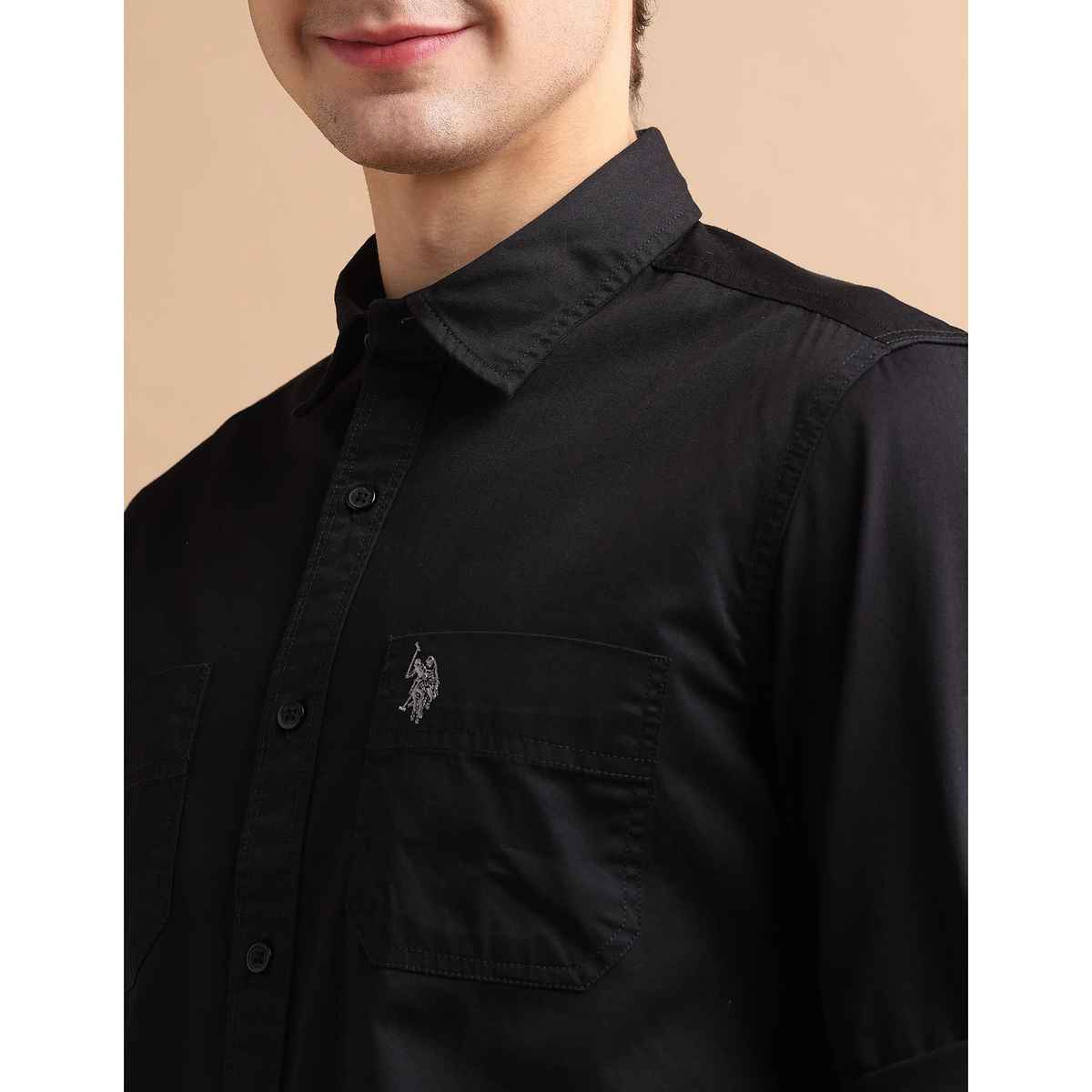 U.S. Polo Assn. Men Cotton Dobby Shirt | S | Black