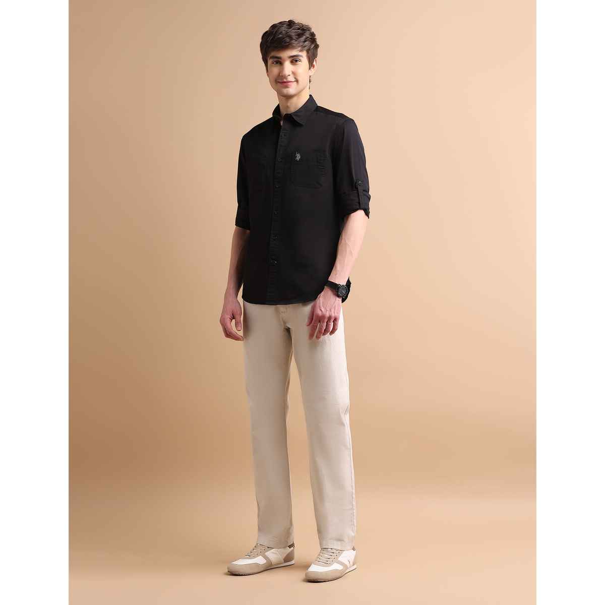 U.S. Polo Assn. Men Cotton Dobby Shirt | S | Black