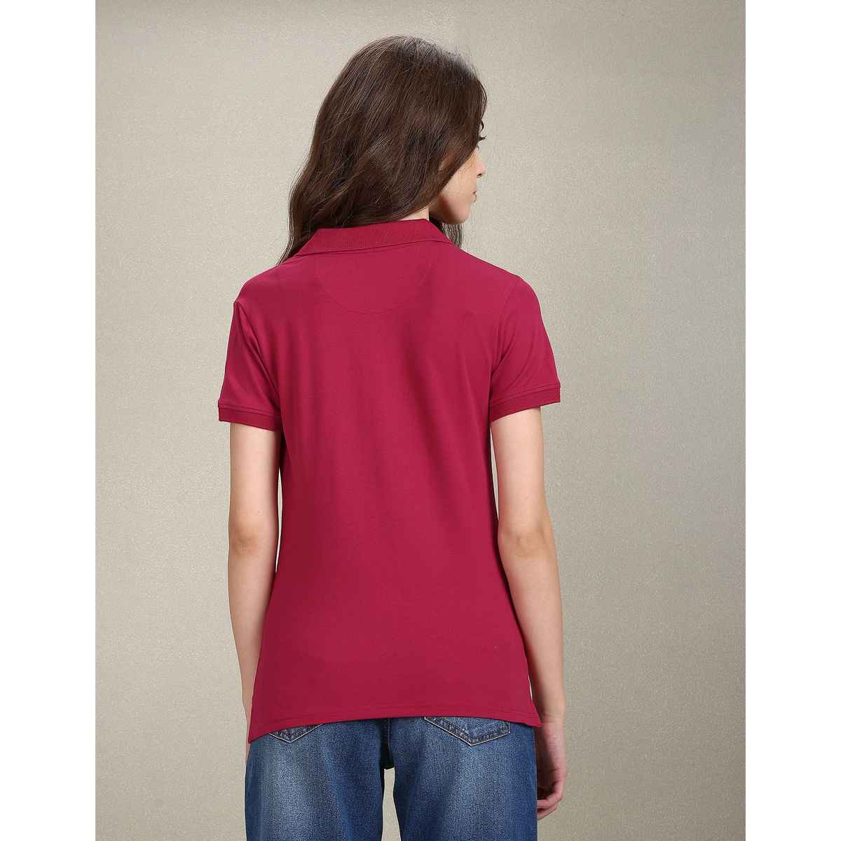 USPA Solid Slim Polo Tshirt For Women - Fuchsia - M