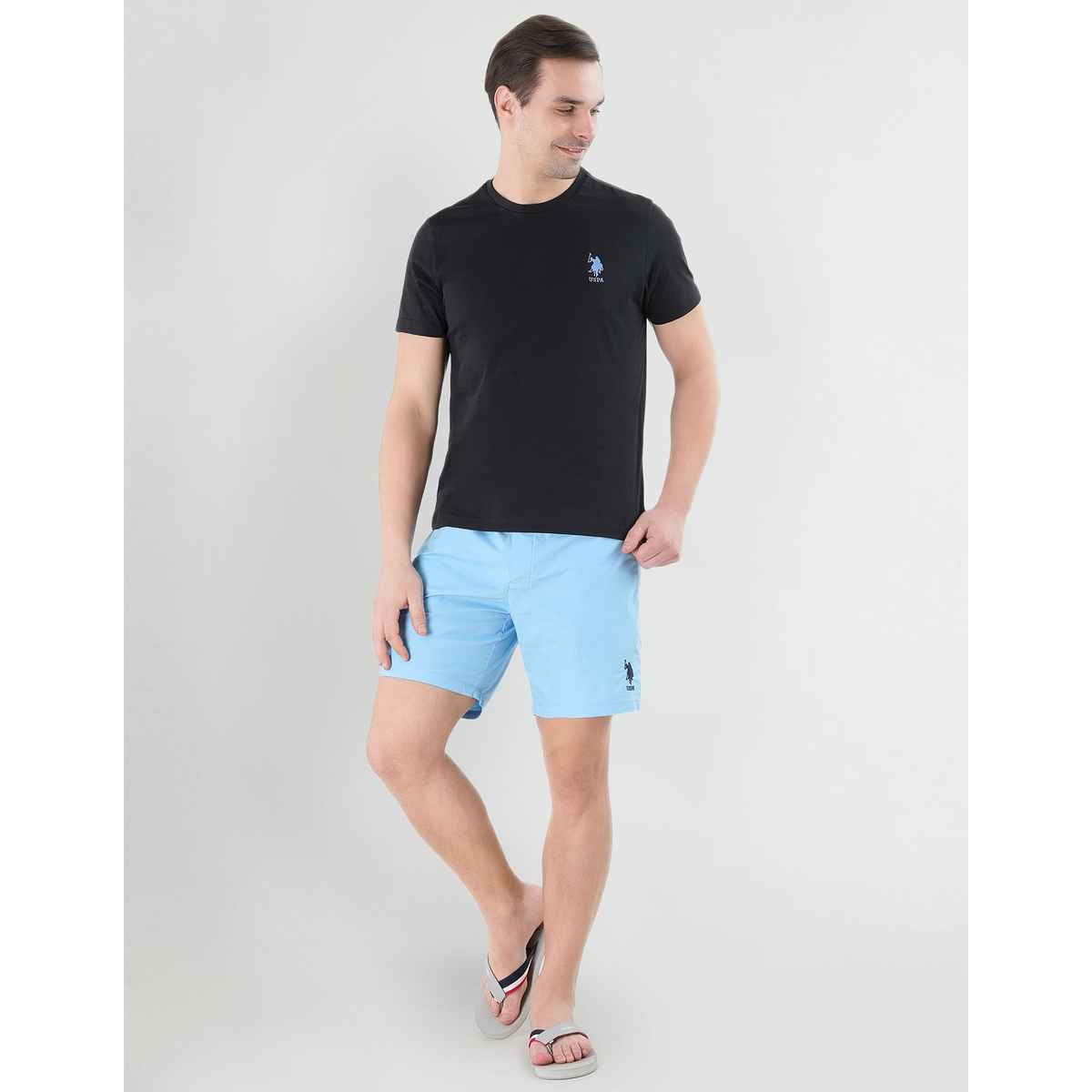 USPA Crew Neck Comfort Fit Cotton Tshirt For Men - Black - M
