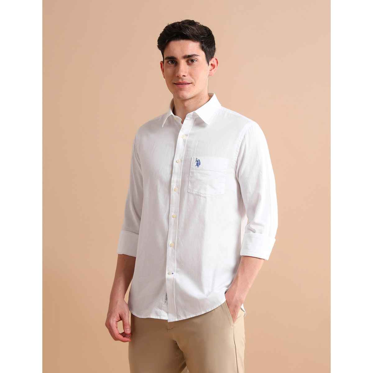USPA Dobby Cotton Shirt for Men Tailored Fit - White