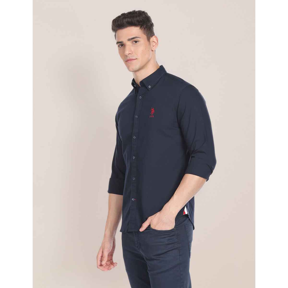 USPA Solid Slim Fit Shirt For Man - Navy - M