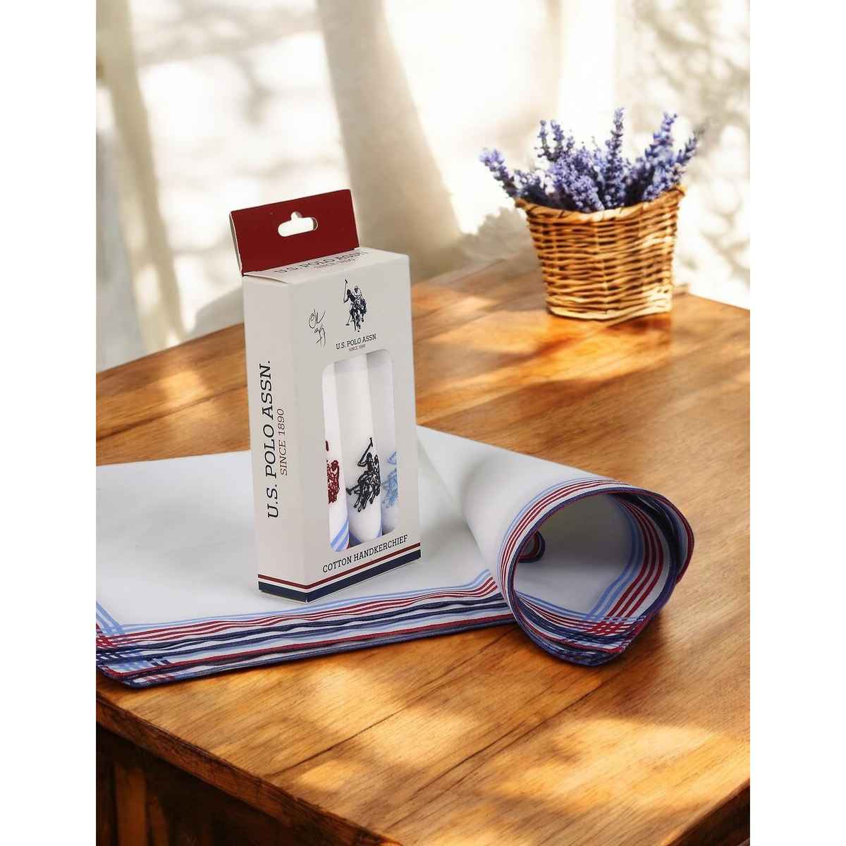 U.S. Polo Assn. Men's Pure Cotton Brand Logo Handkerchief - Pack Of 3 Assorted - One Size