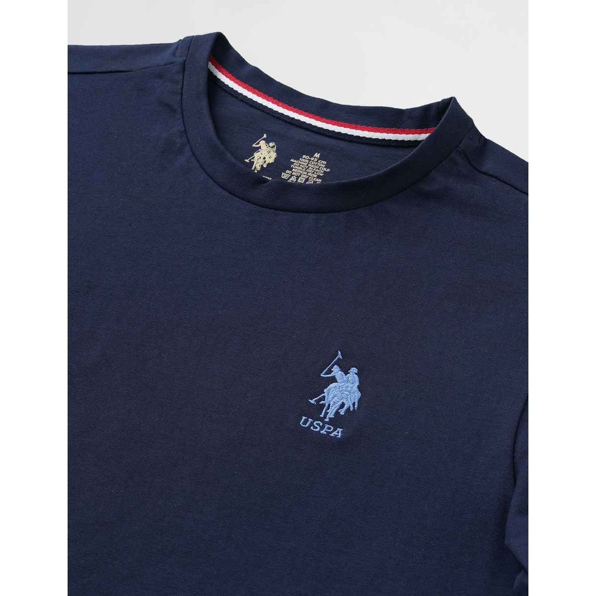 USPA Crew Neck Comfort Fit Cotton Tshirt For Men - Navy - M