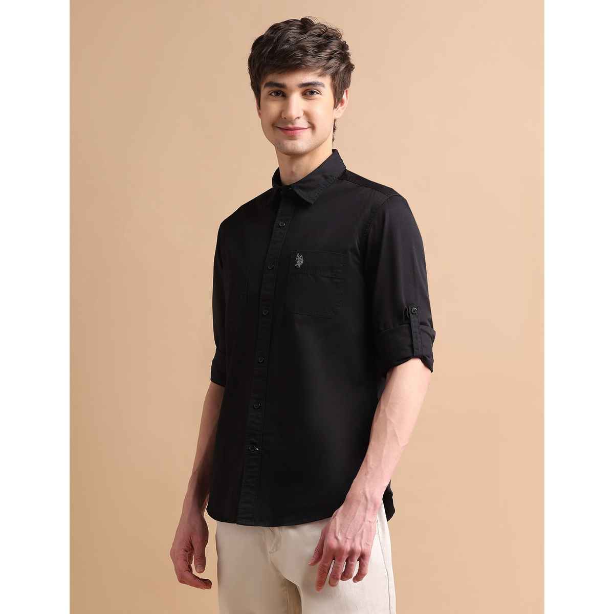 USPA Cotton Casual Shirt For Men - Black - L