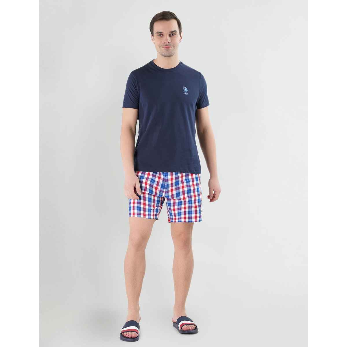 USPA Crew Neck Comfort Fit Cotton Tshirt For Men - Navy - M