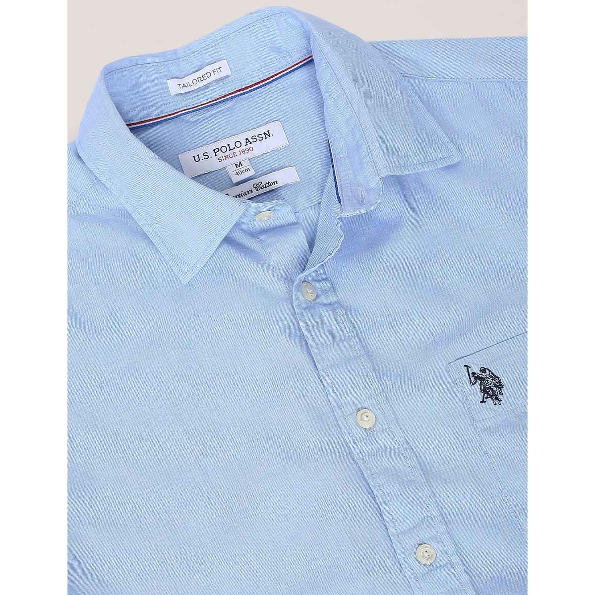 USPA Casual Men's Shirt - Regular Fit & Cotton - Light Blue - S
