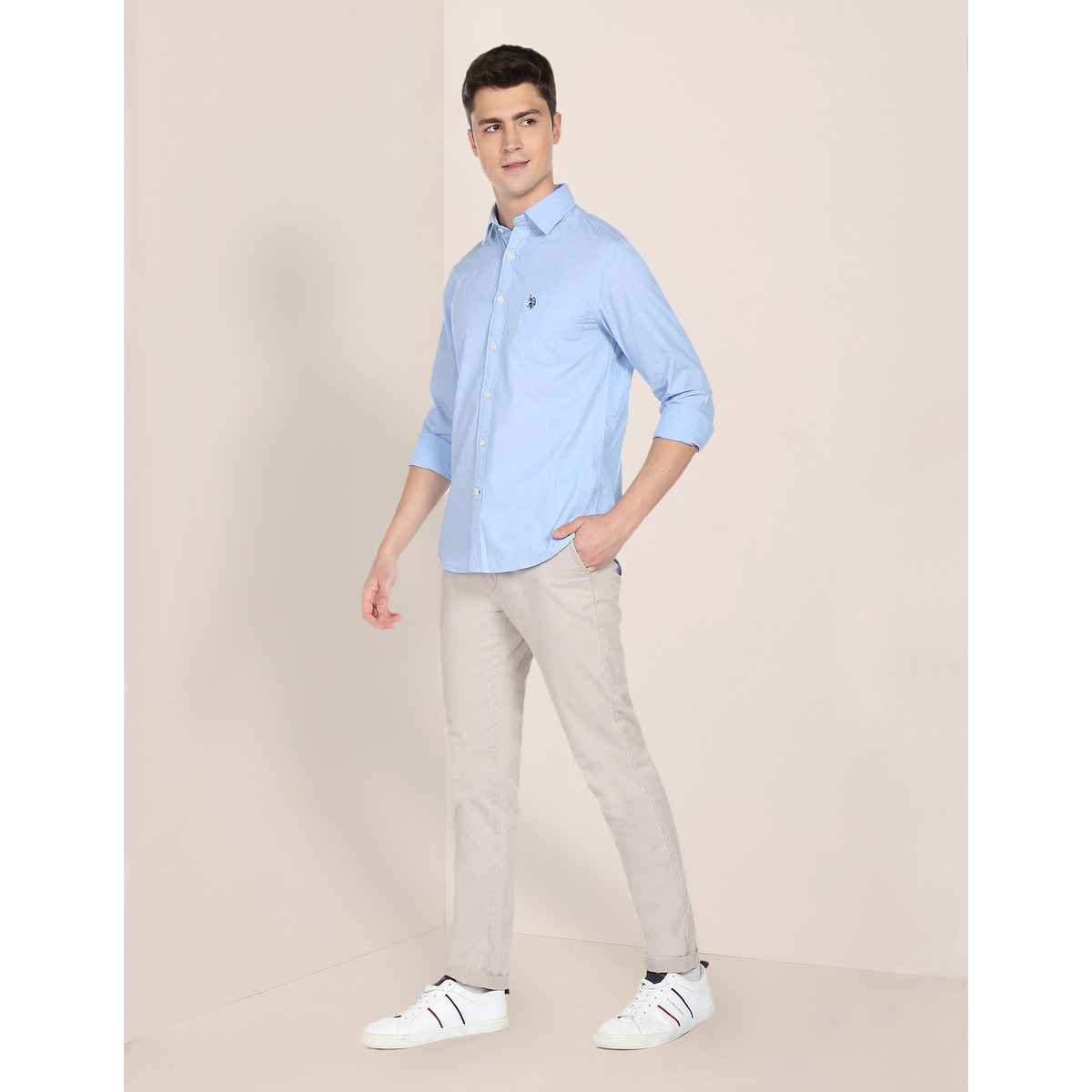 USPA Casual Men's Shirt - Regular Fit & Cotton - Light Blue - S