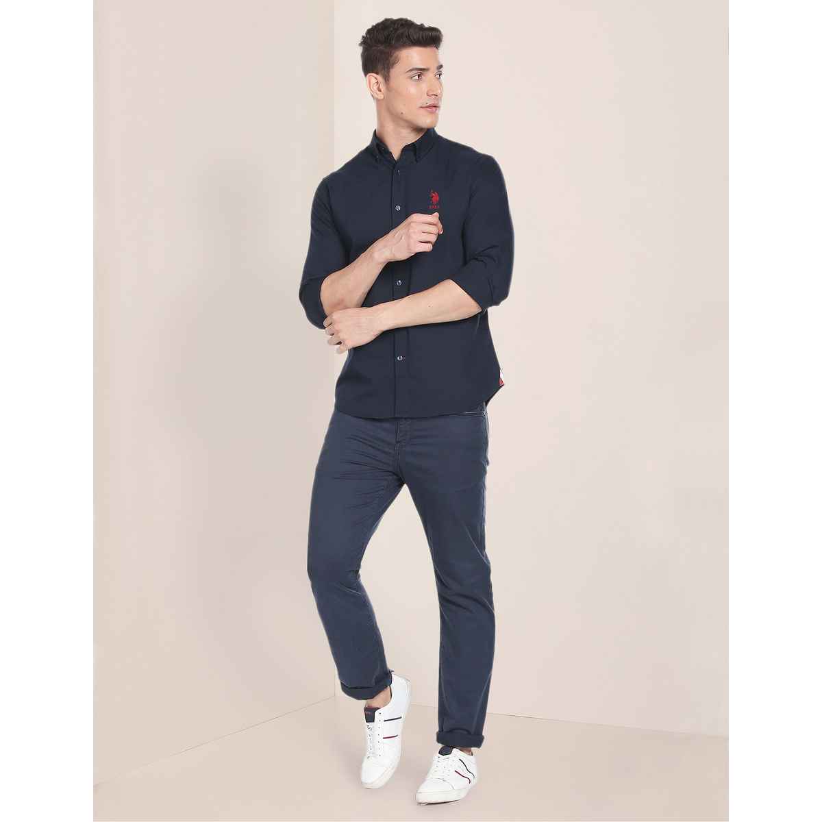 USPA Solid Slim Fit Shirt For Man - Navy - M