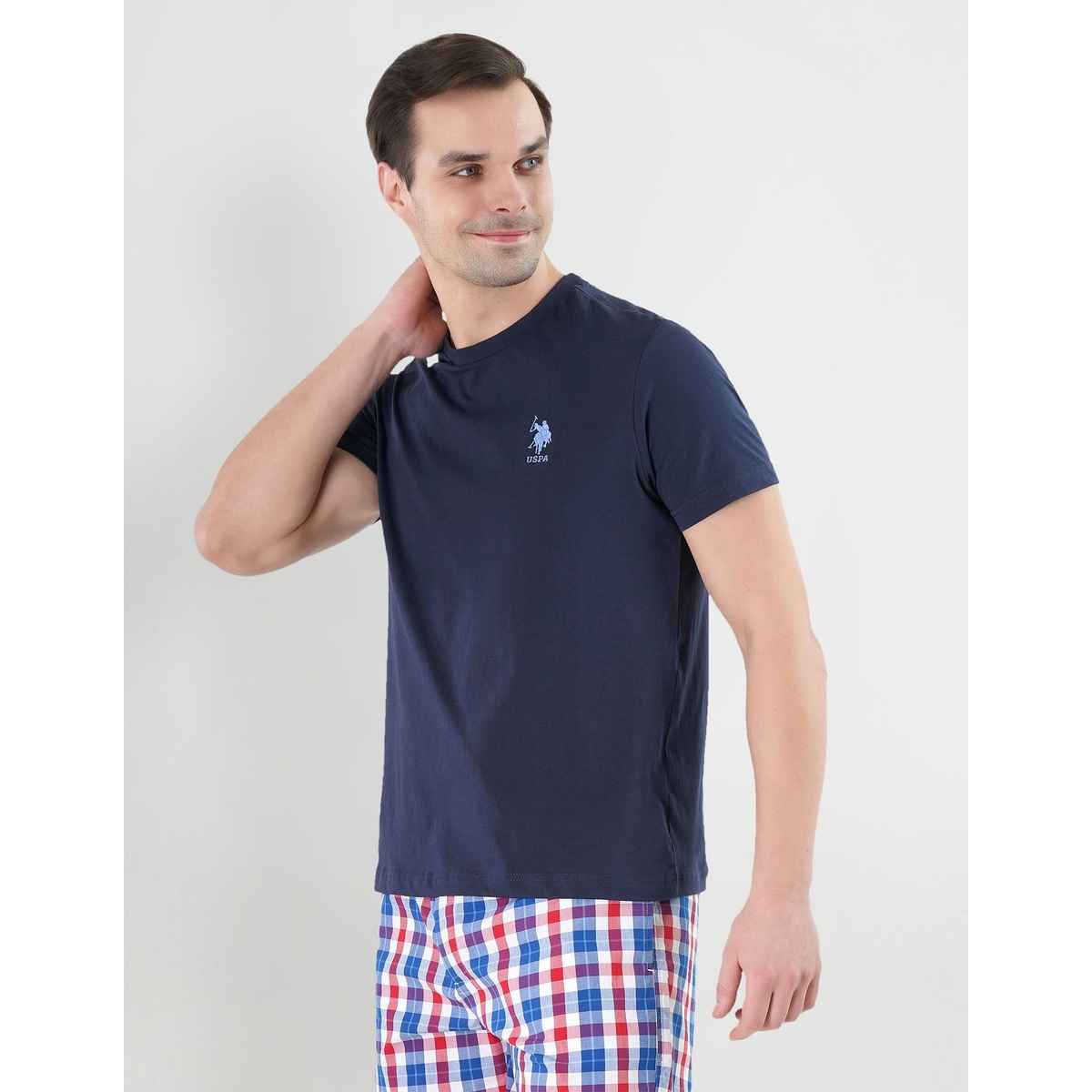 USPA Crew Neck Comfort Fit Cotton Tshirt For Men - Navy - M