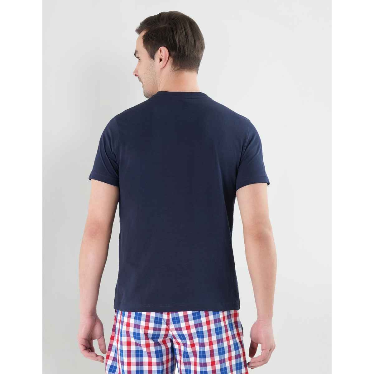 USPA Crew Neck Comfort Fit Cotton Tshirt For Men - Navy - M