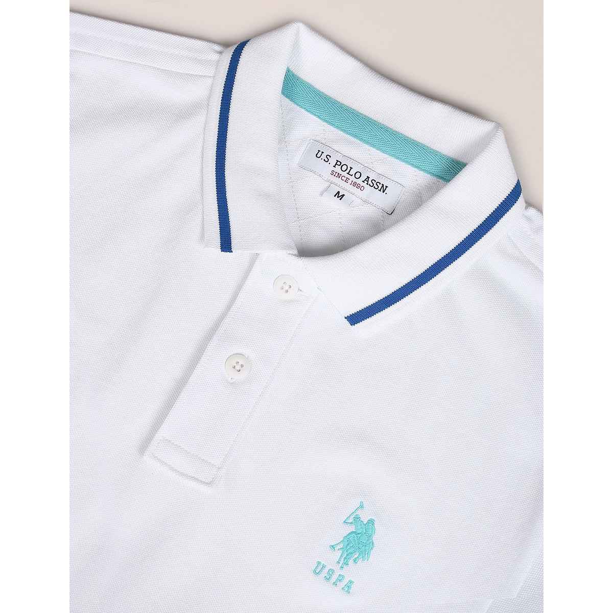 U.S. Polo Assn. Men's Striped Hem Cotton Polo Shirt | White - S
