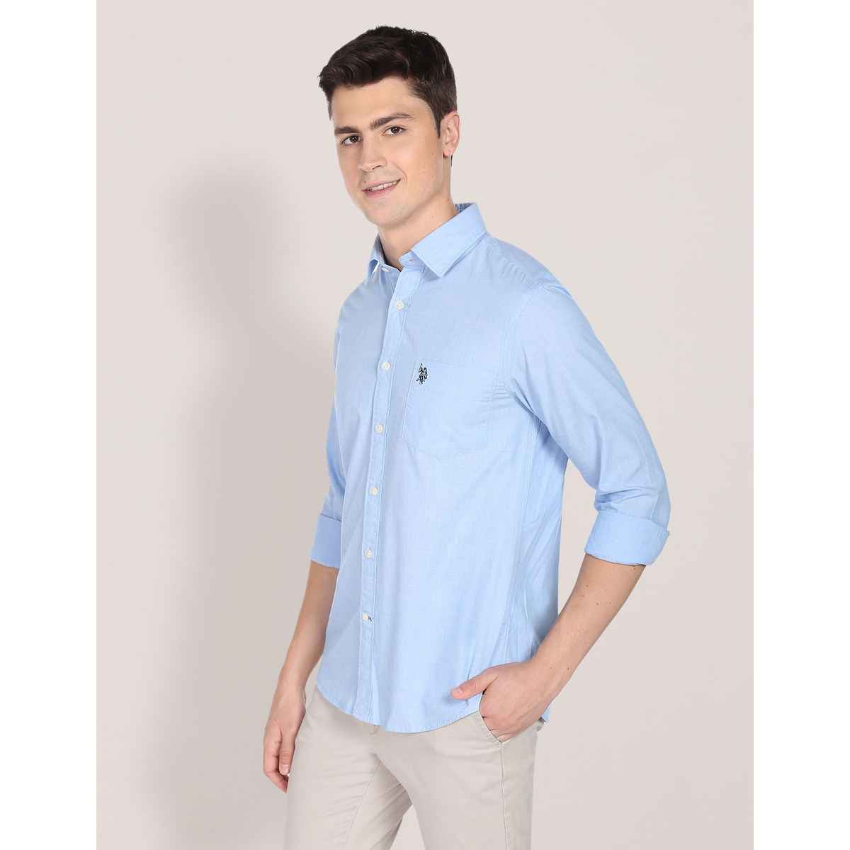 USPA Casual Men's Shirt - Regular Fit & Cotton - Light Blue - S