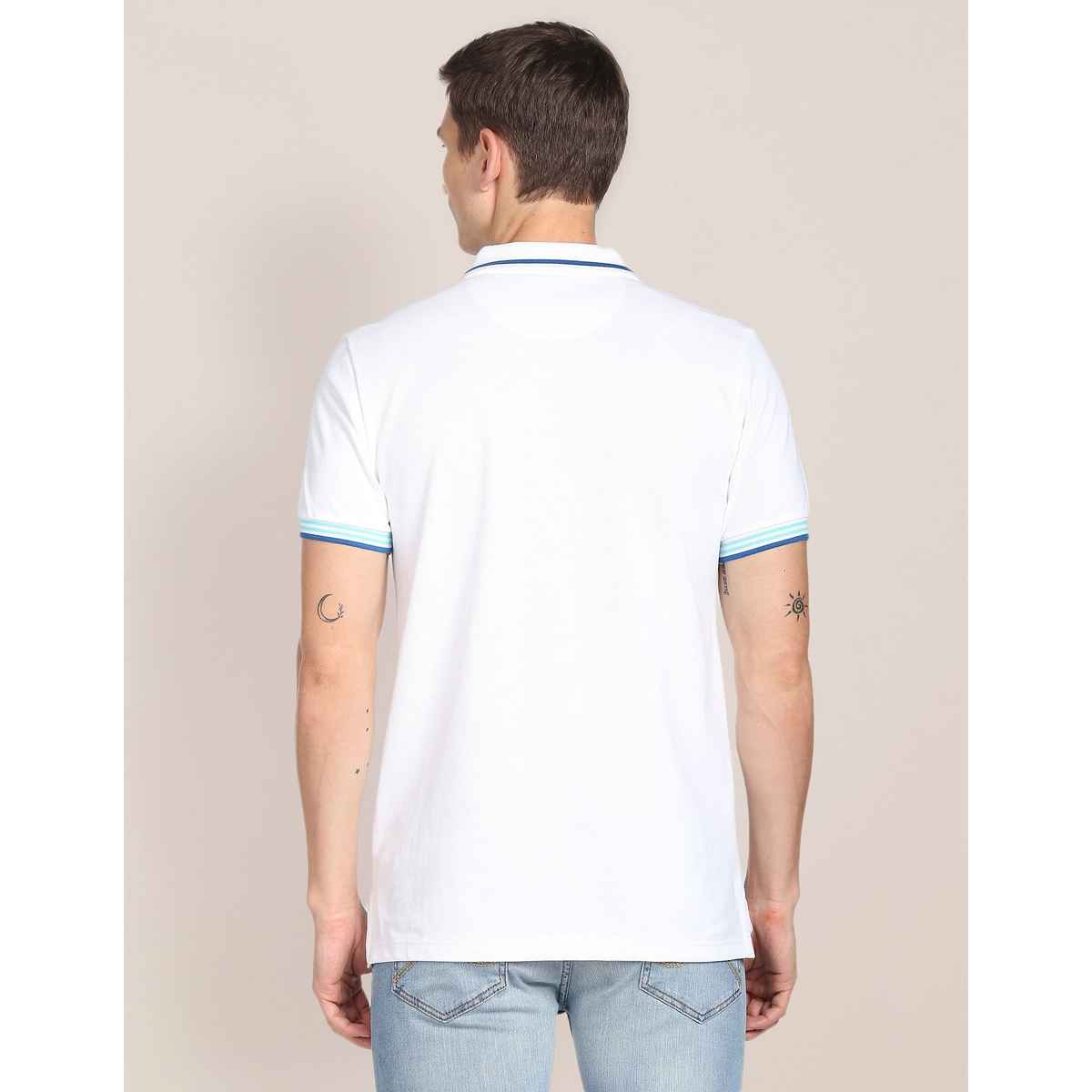 U.S. Polo Assn. Men's Striped Hem Cotton Polo Shirt | White - S