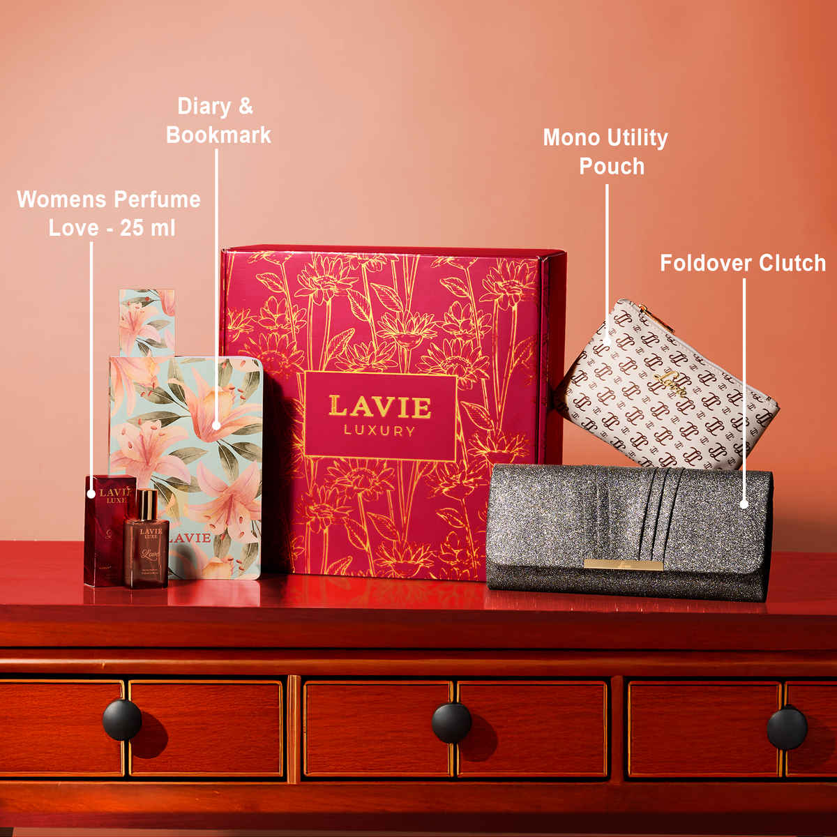 Lavie Scarlet Clutch Women Gift Set