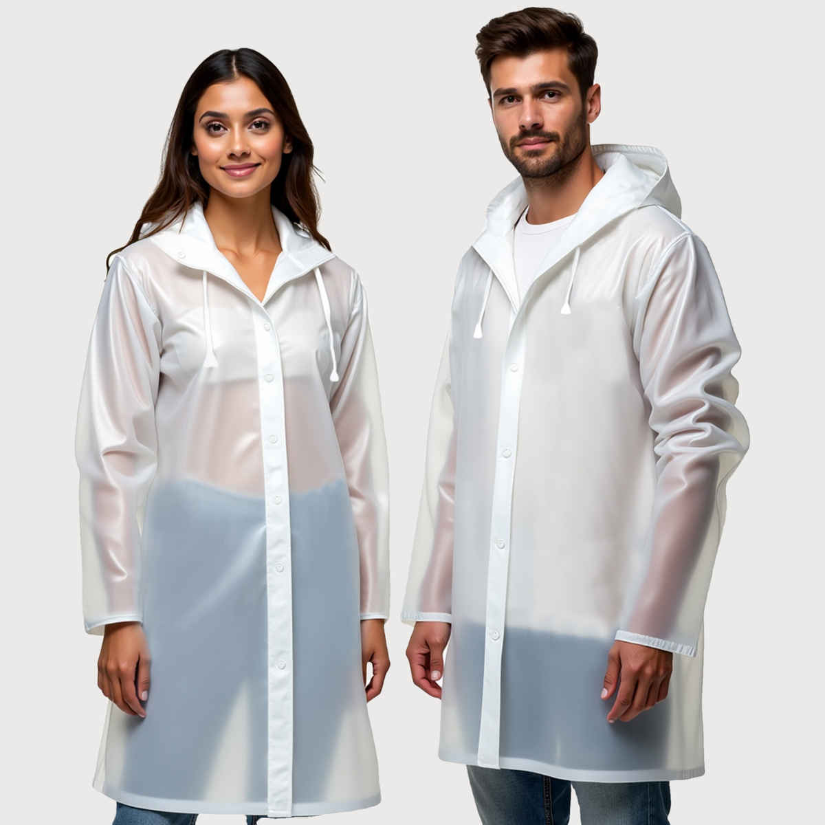 Robustt Unisex Raincoat With Hood | Waterproof | EVA Material | Universal Size - Transparent White