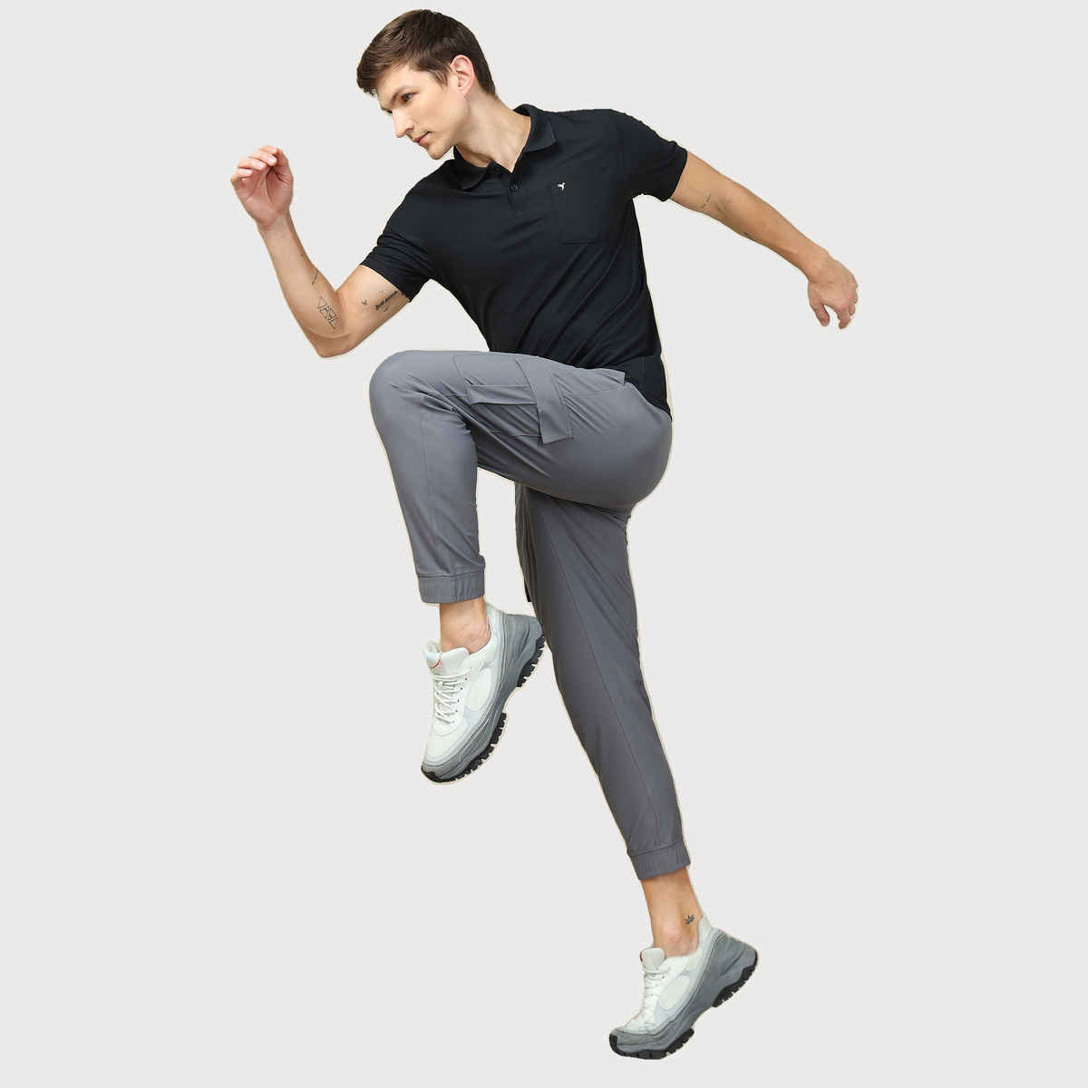 Technosport Men Poly Solid Slim Fit Sports Cargo Joggers with DURACOOL+ | Iron Grey | 2XL