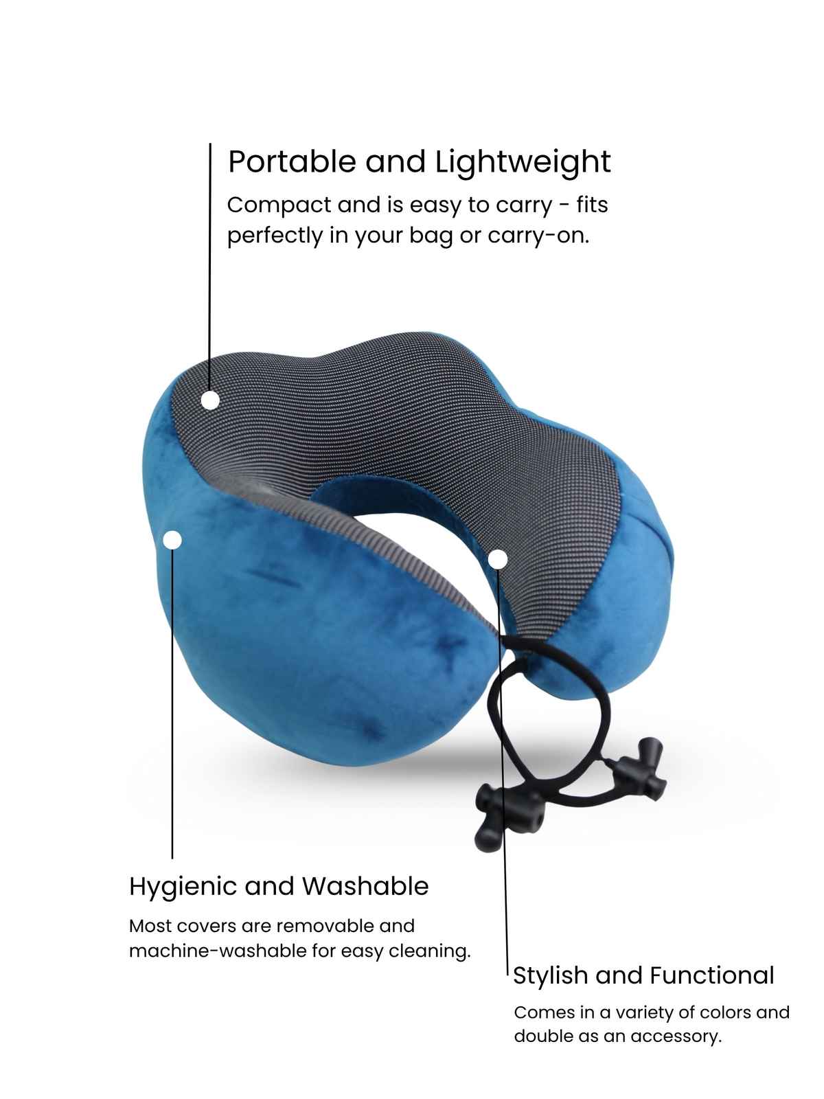 Calvadoss Memory Foam Travel Neck Pillow - Ergonomic Comfort | Aqua Blue