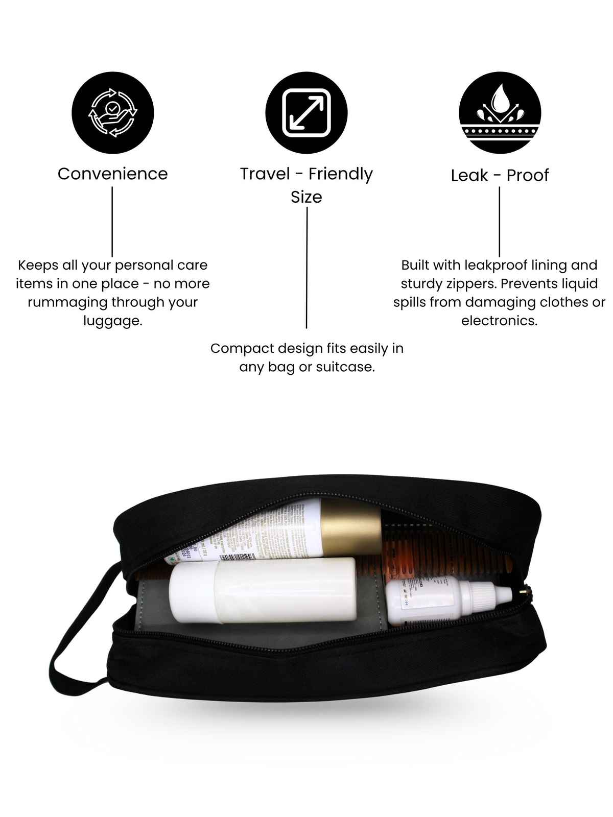 Calvadoss Travel Kit - Essential Toiletry & Grooming Pouch for Men & Women | Black