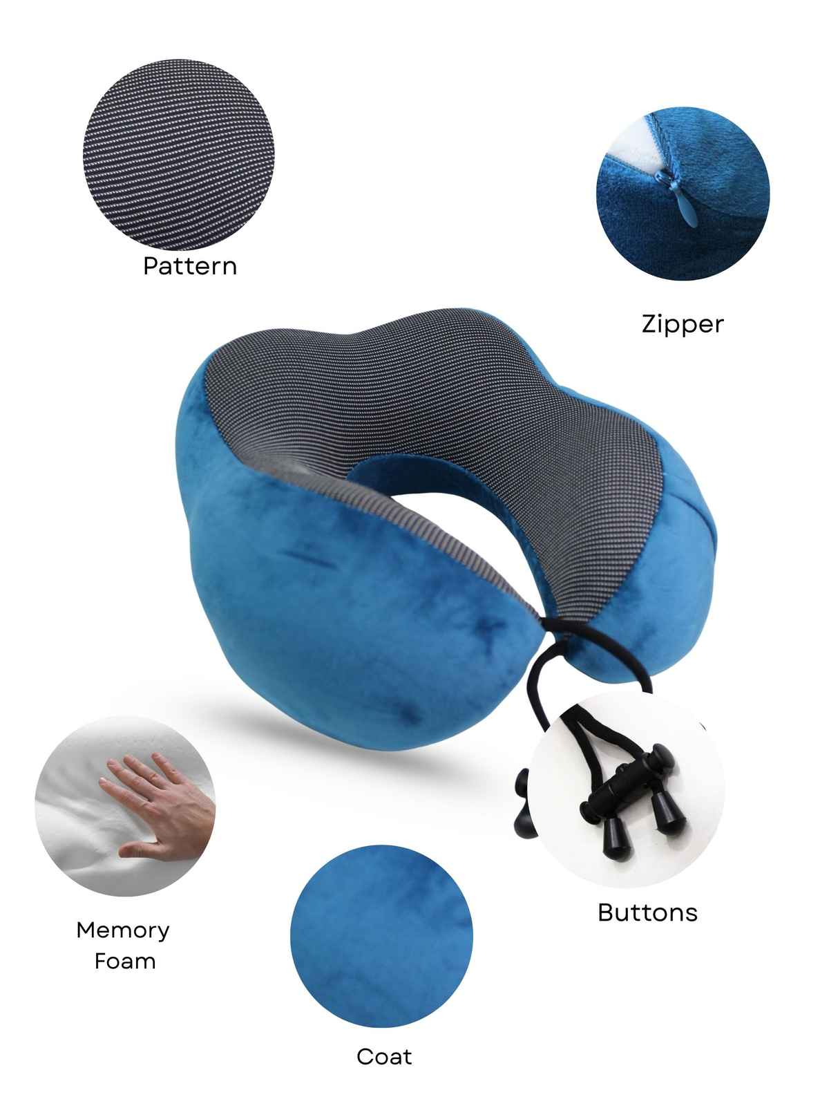 Calvadoss Memory Foam Travel Neck Pillow - Ergonomic Comfort | Aqua Blue