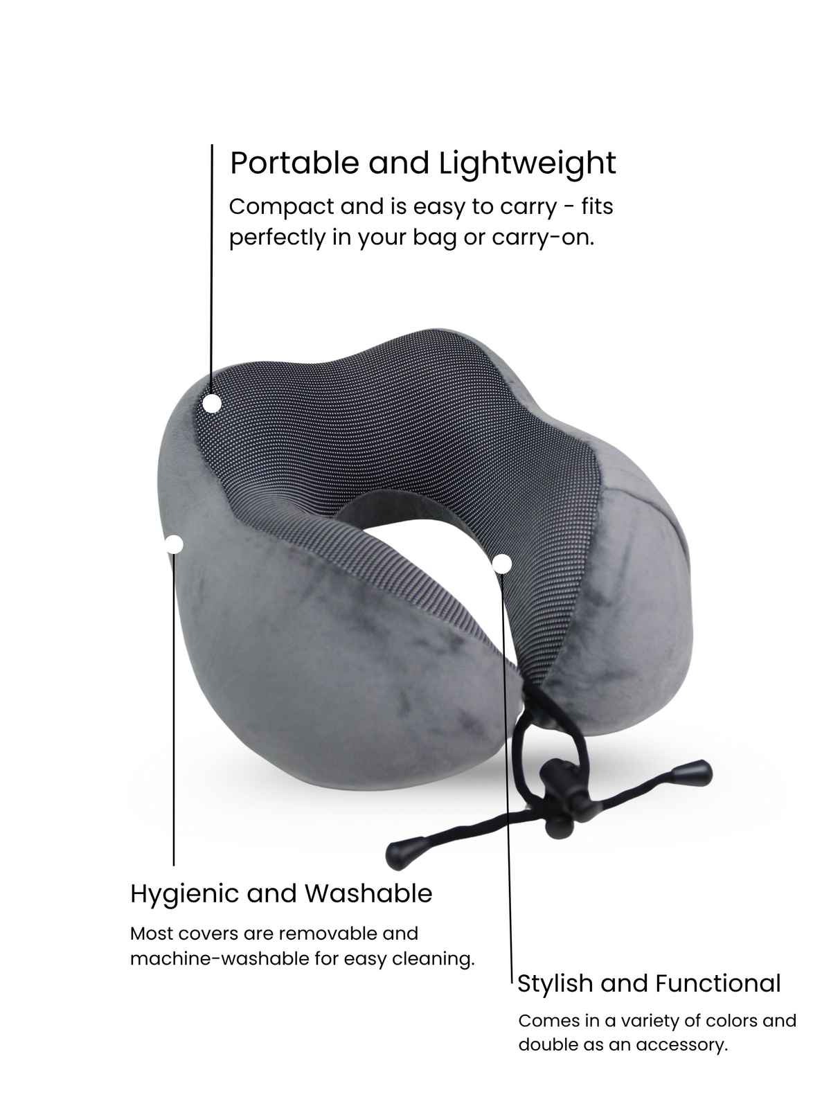 Calvadoss Memory Foam Travel Neck Pillow - Ergonomic Comfort | Grey