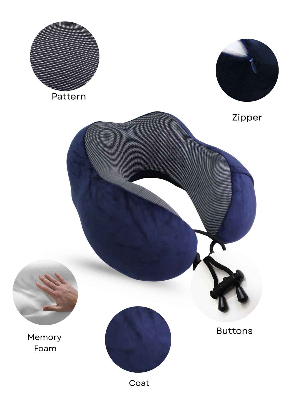 Calvadoss Memory Foam Travel Neck Pillow - Ergonomic Comfort | Blue