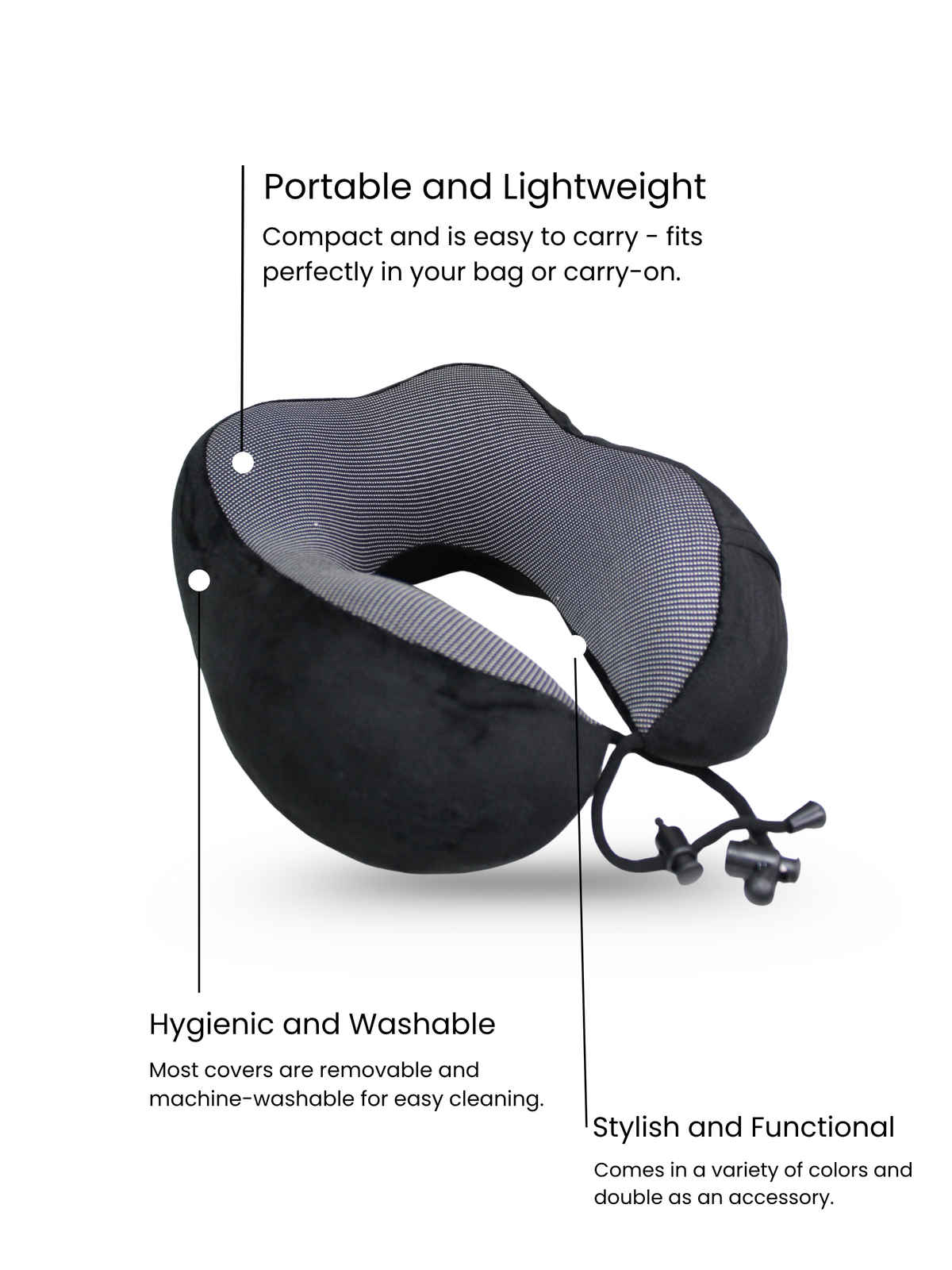 Calvadoss Memory Foam Travel Neck Pillow - Ergonomic Comfort | Black