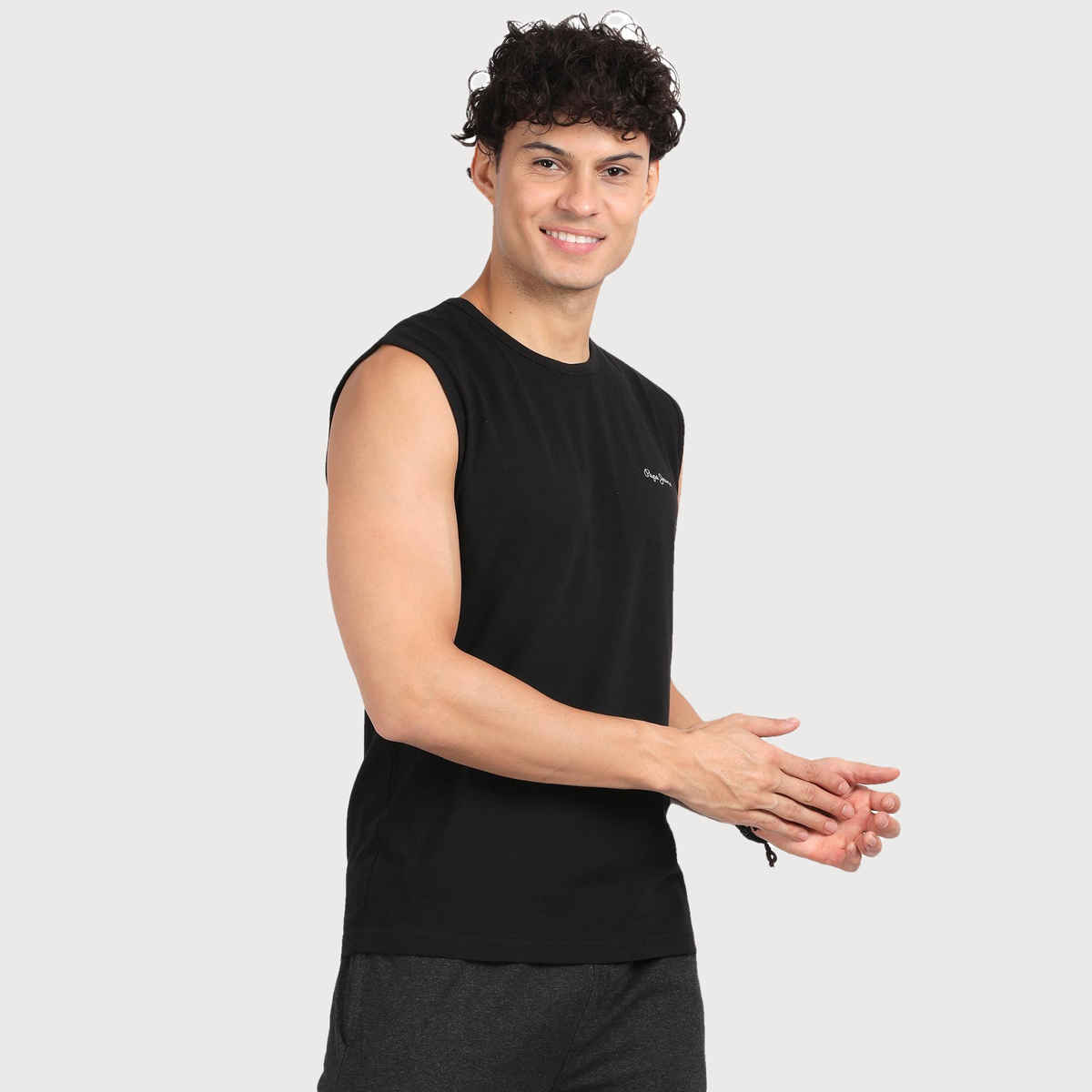 Pepe Jeans Mens Black Cotton Solid Gym Vest - Pack of 1 (XXL) Comfort Fit, Soft Fabric, Breathable