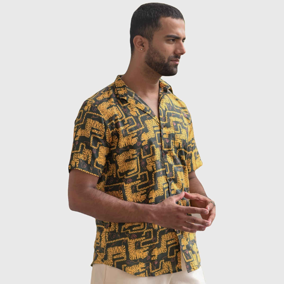 Suta Men's Cotton Shirt | Yellow & Green - L